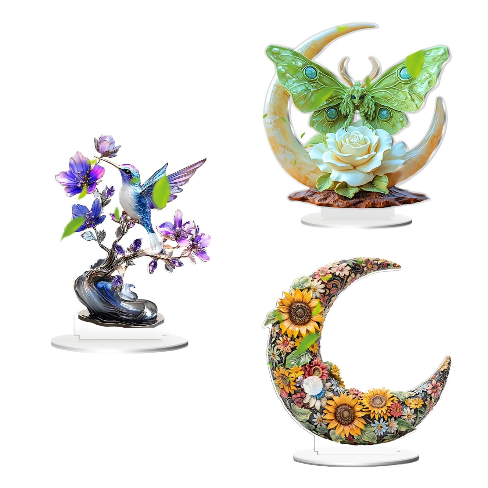 2D Multi Coloured Plaque Table Sign Versatile with Bracket Tabletop Ornament Bird Pattern