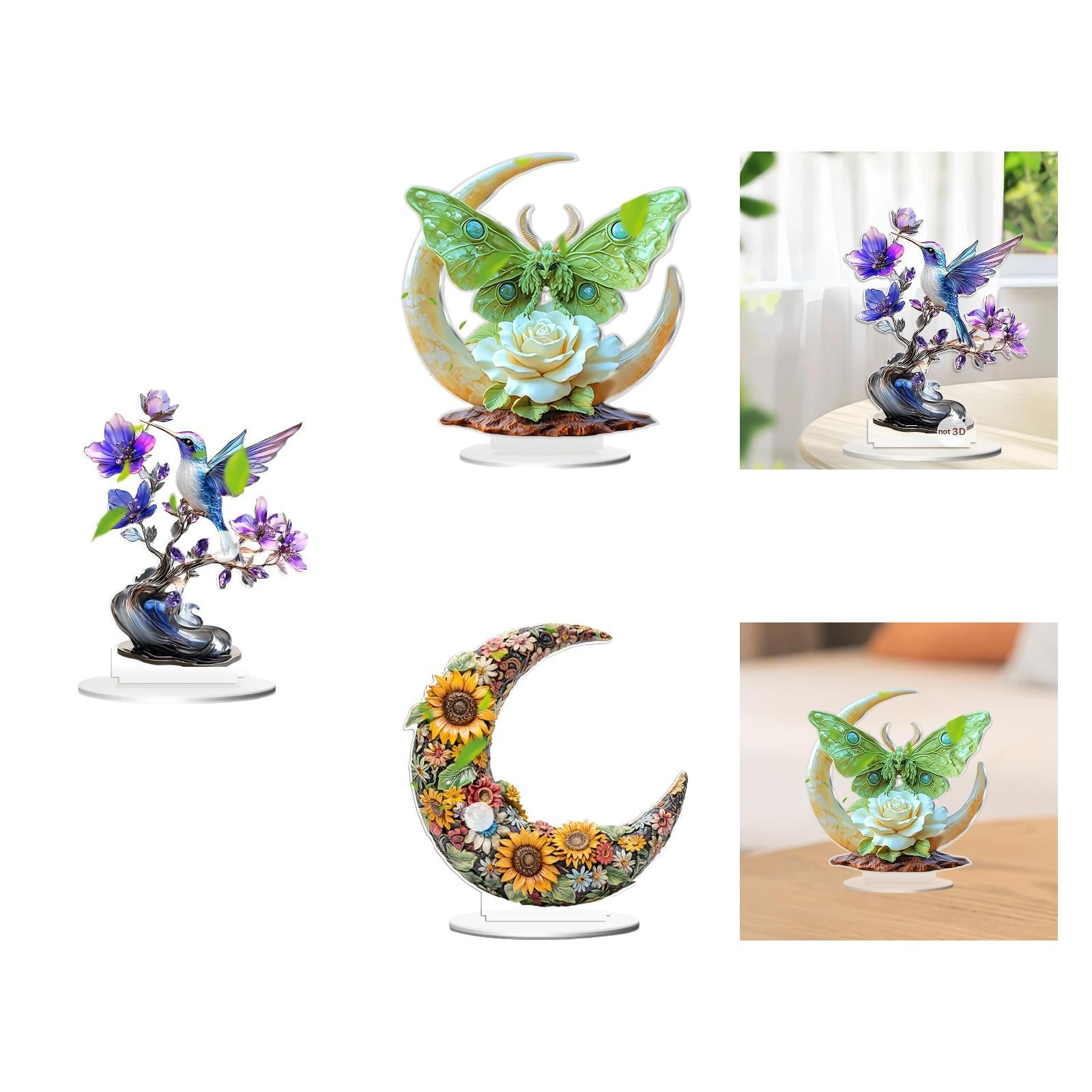 2D Multi Coloured Plaque Table Sign Versatile with Bracket Tabletop Ornament Bird Pattern