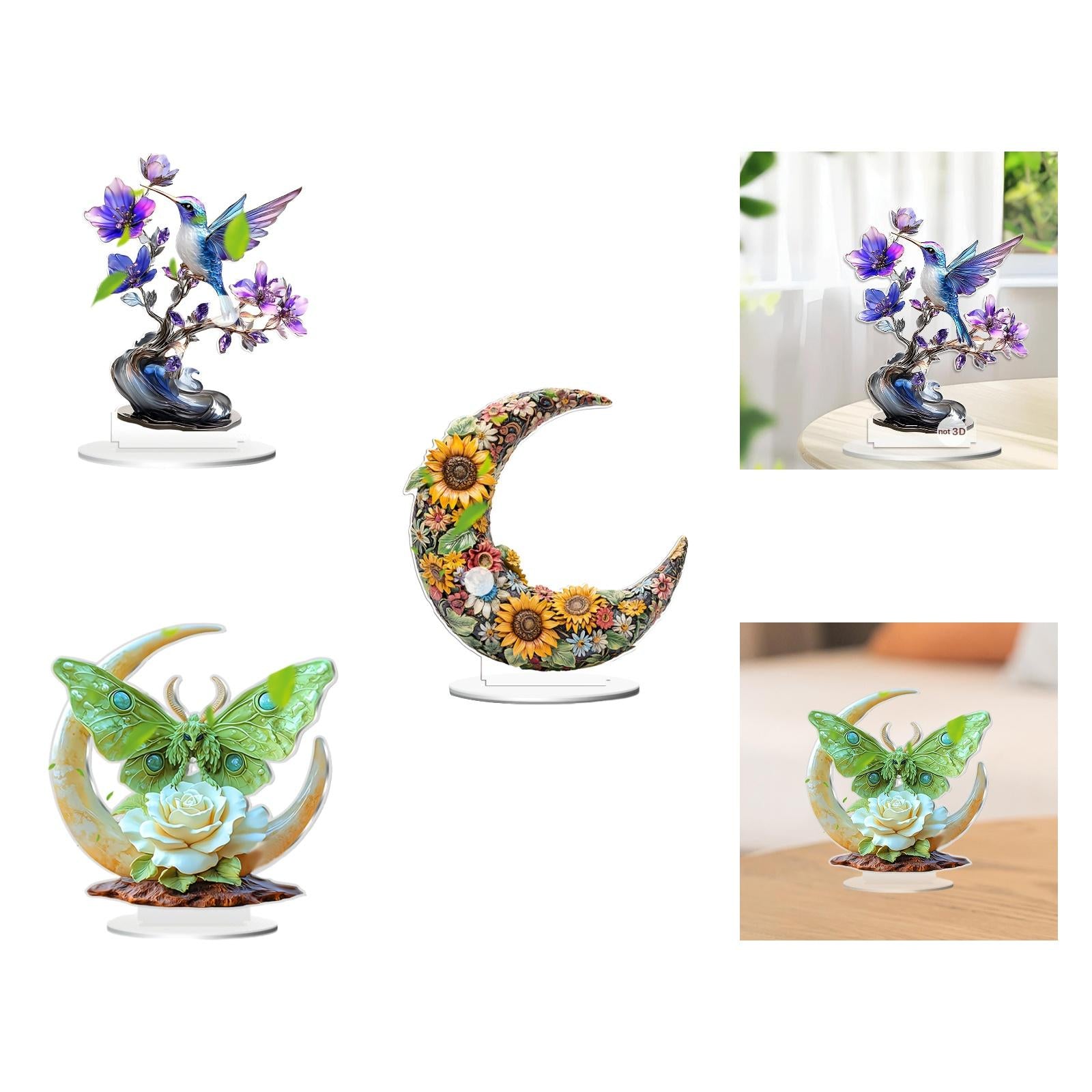 2D Multi Coloured Plaque Table Sign Versatile with Bracket Tabletop Ornament Bird Pattern
