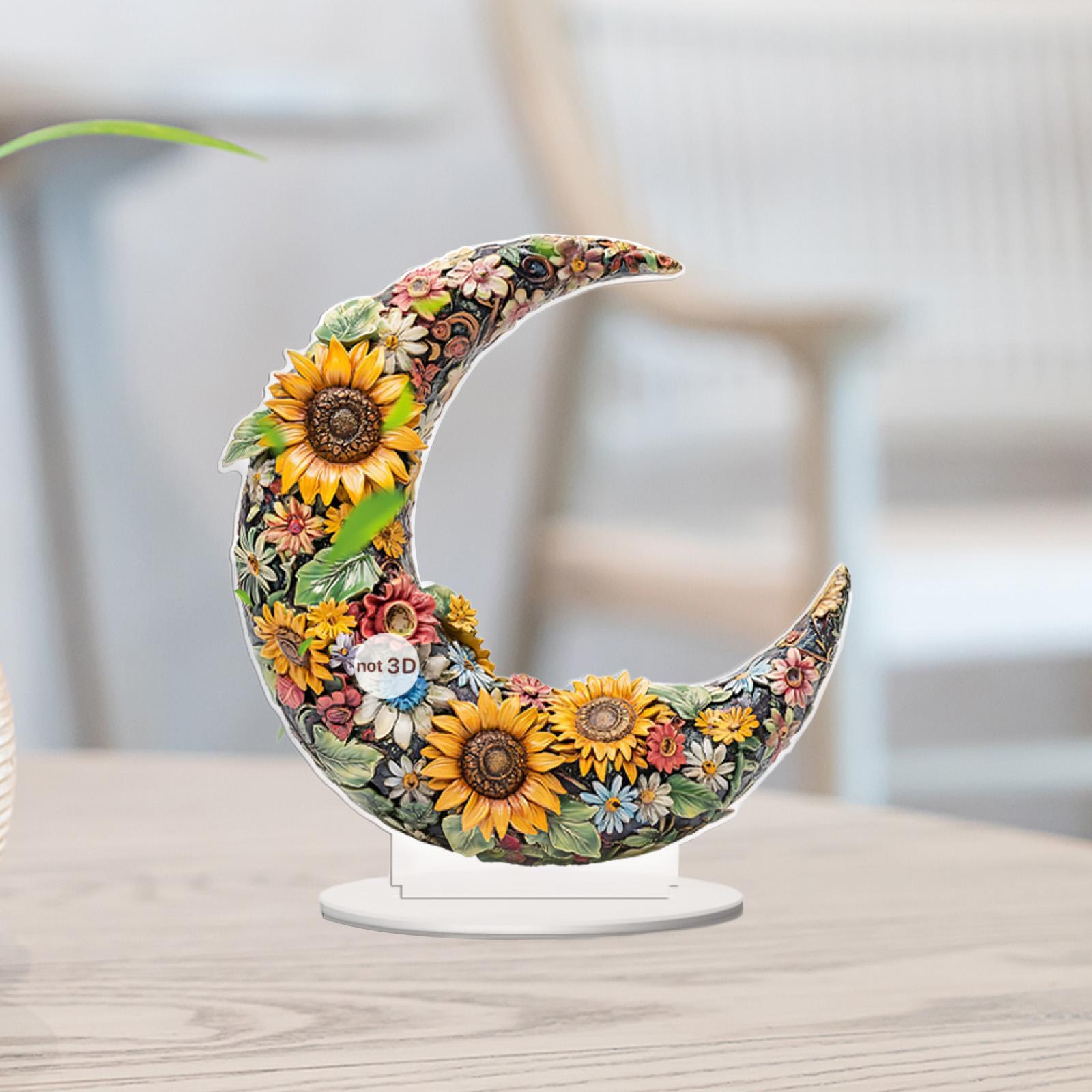 2D Multi Coloured Plaque Table Sign Versatile with Bracket Tabletop Ornament Sunflower Pattern