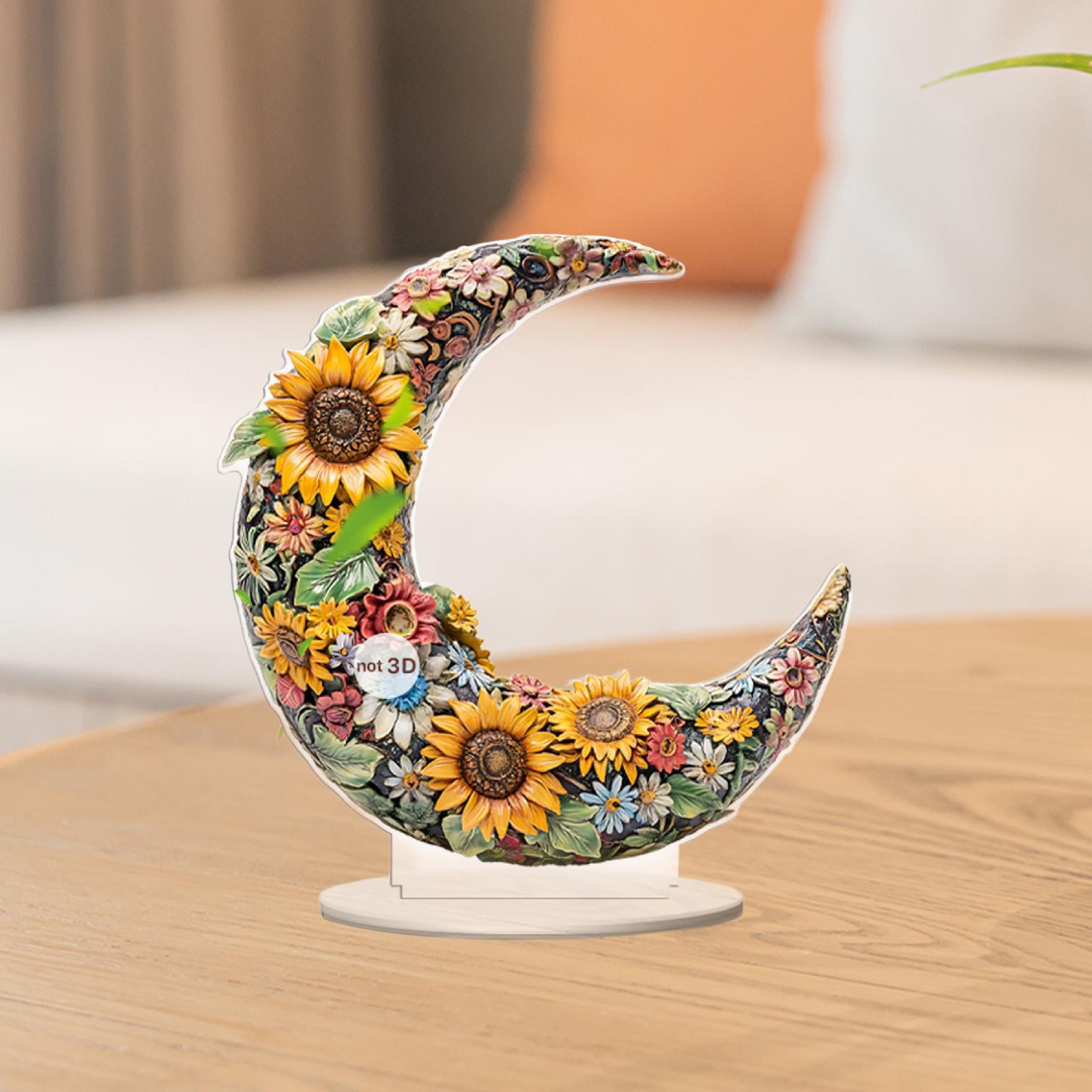 2D Multi Coloured Plaque Table Sign Versatile with Bracket Tabletop Ornament Sunflower Pattern