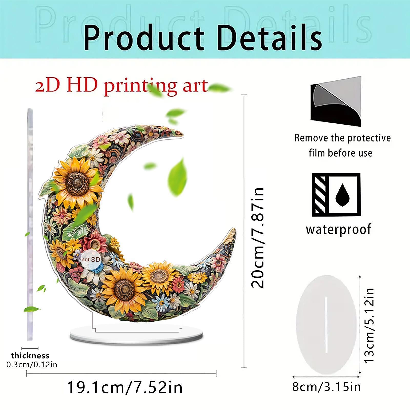 2D Multi Coloured Plaque Table Sign Versatile with Bracket Tabletop Ornament Sunflower Pattern