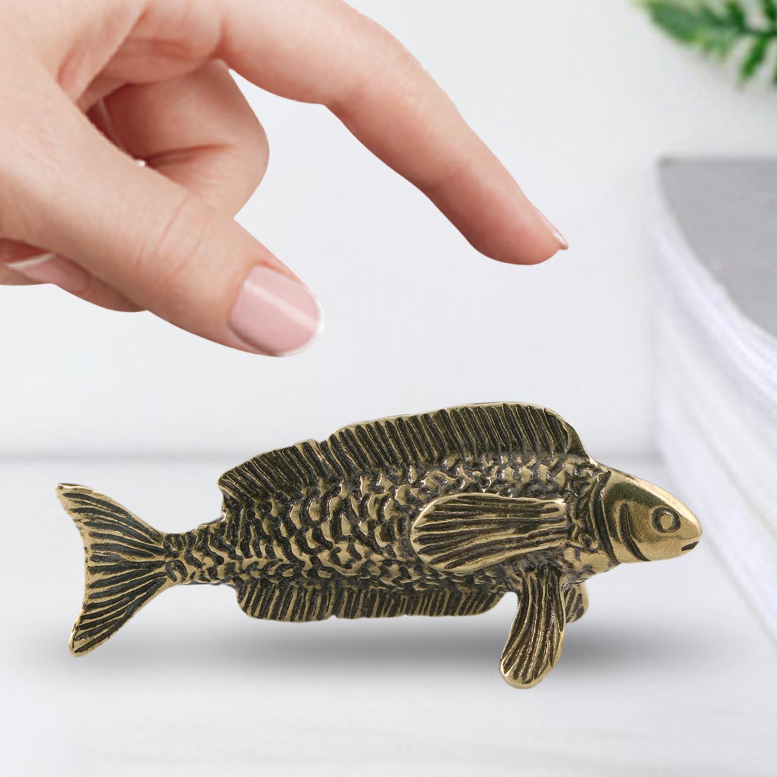 Brass Fish Sculpture Portable Tea Pet Ornament for Study Fireplace Tea House