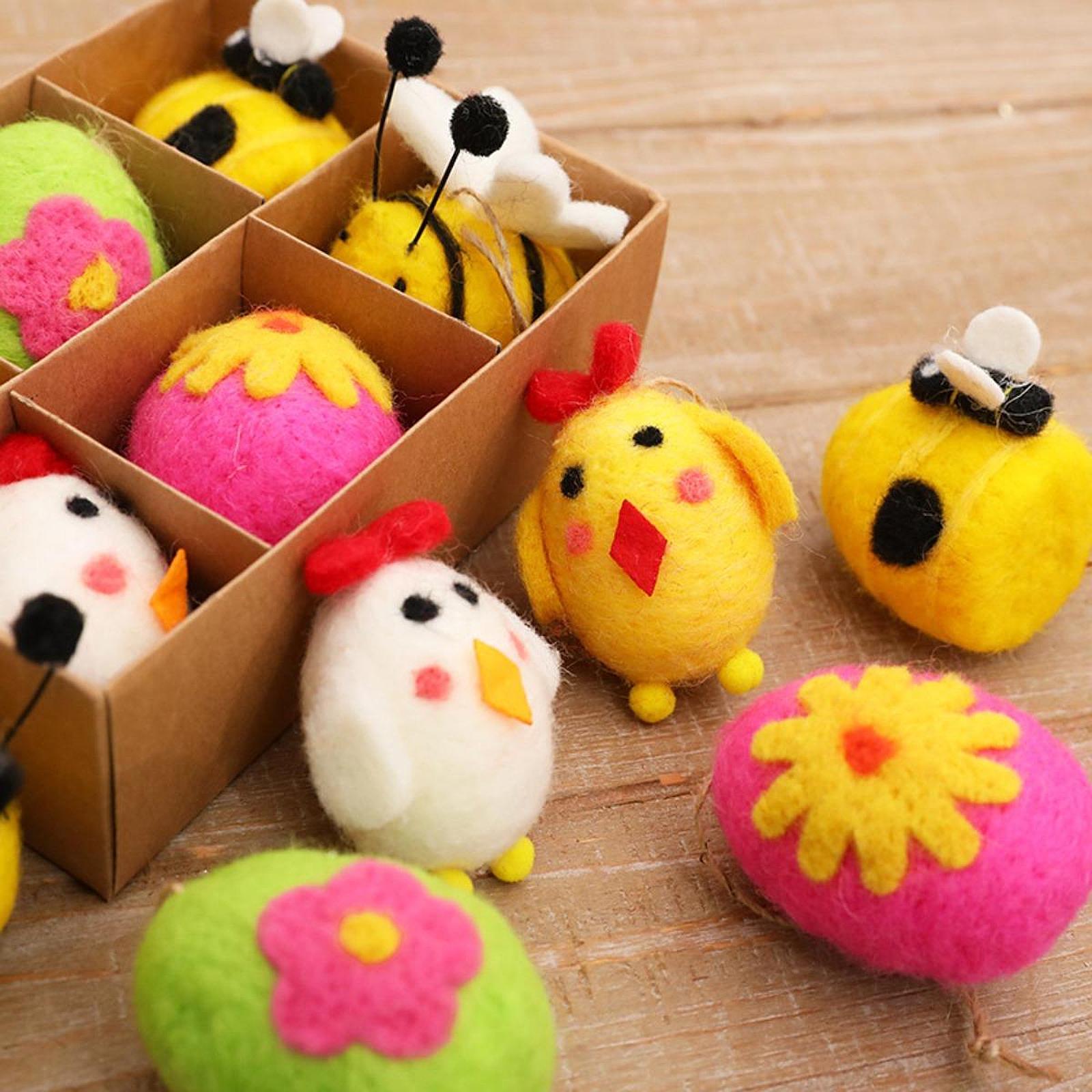 6Pcs Felted Easter Eggs Decor Easter Decoration for Holiday Indoor Farmhouse
