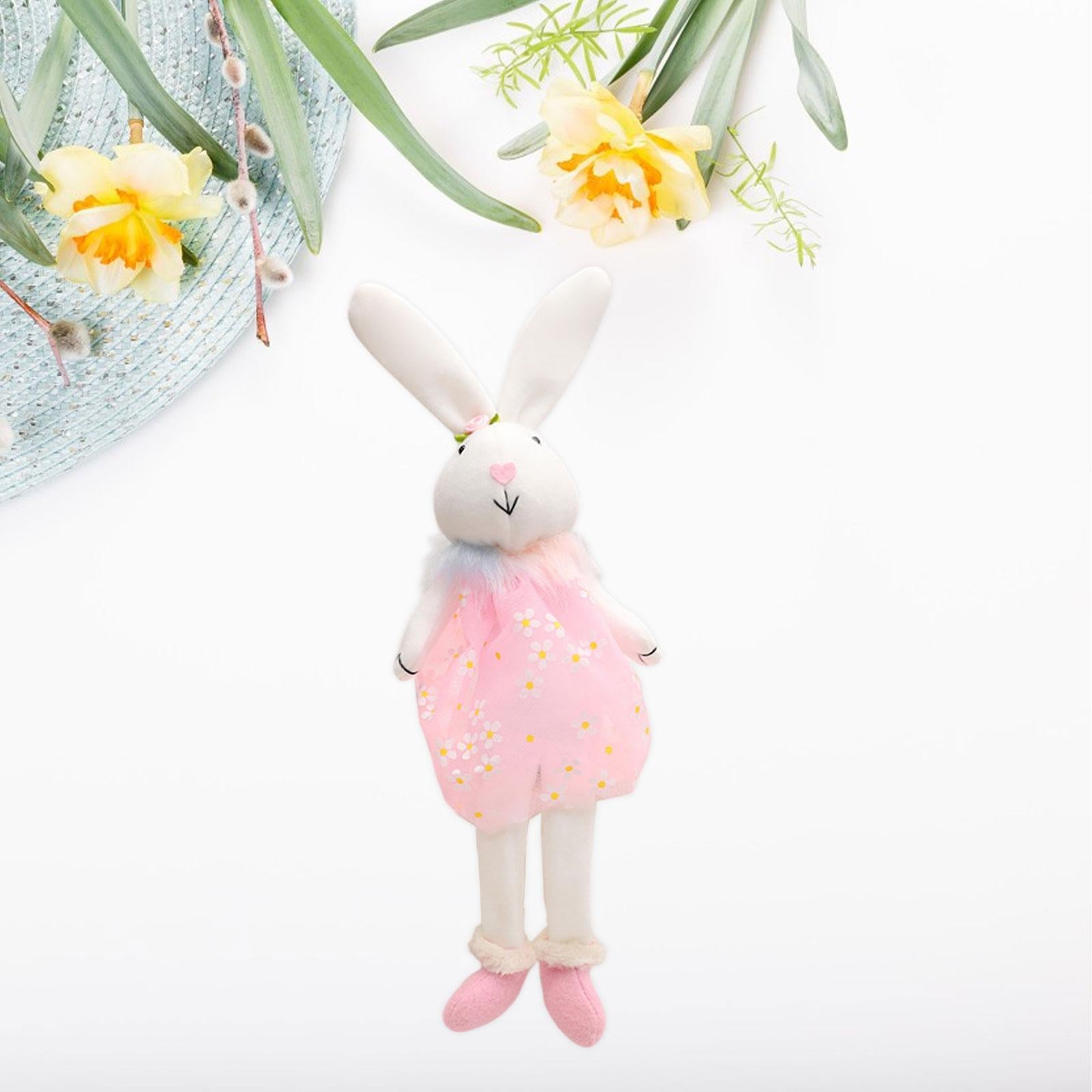Easter Bunny Doll Creative Decor Stuffed Statue for Shelf Tabletop Fireplace Pink