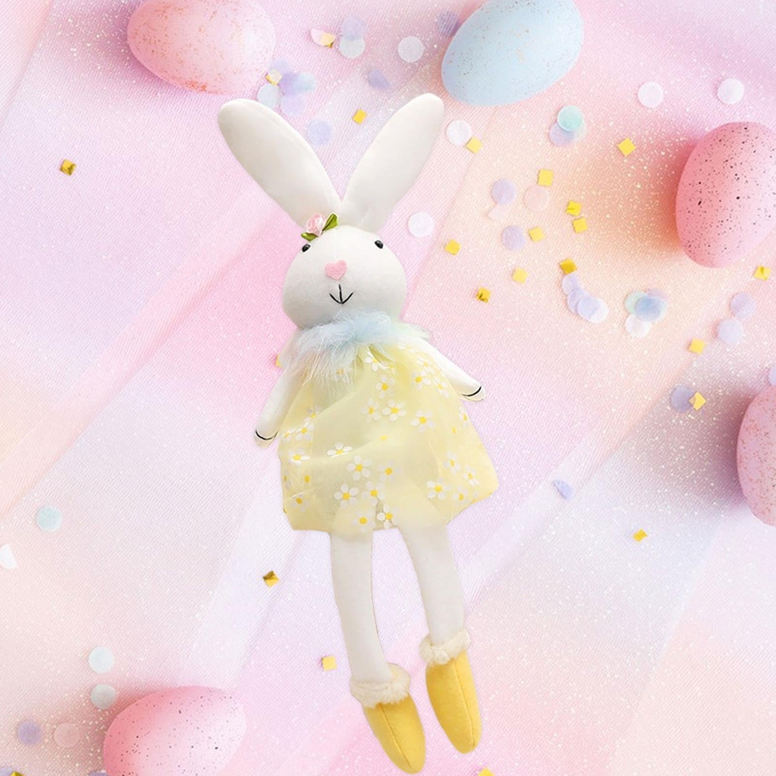 Easter Bunny Doll Creative Decor Stuffed Statue for Shelf Tabletop Fireplace Yellow