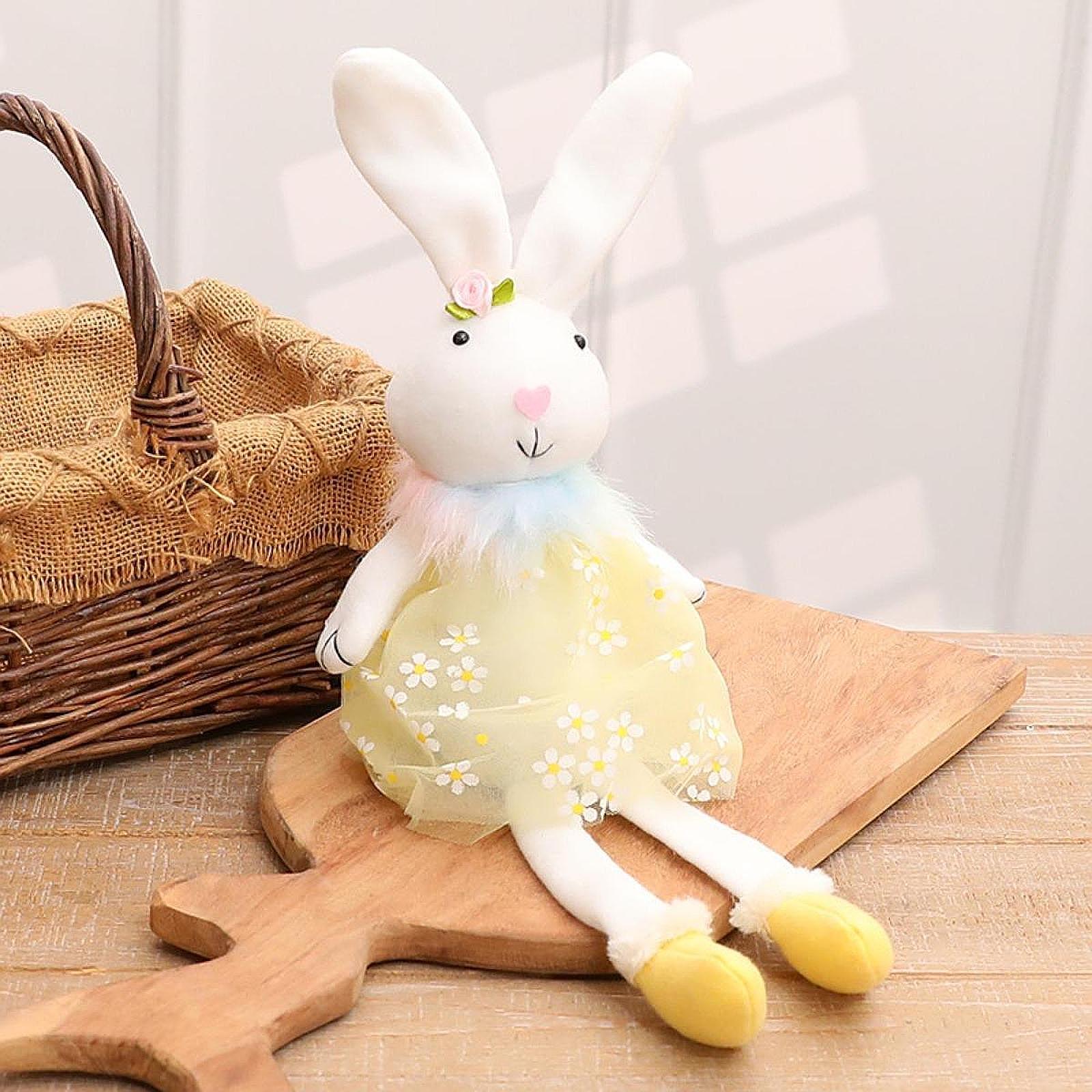 Easter Bunny Doll Creative Decor Stuffed Statue for Shelf Tabletop Fireplace Yellow