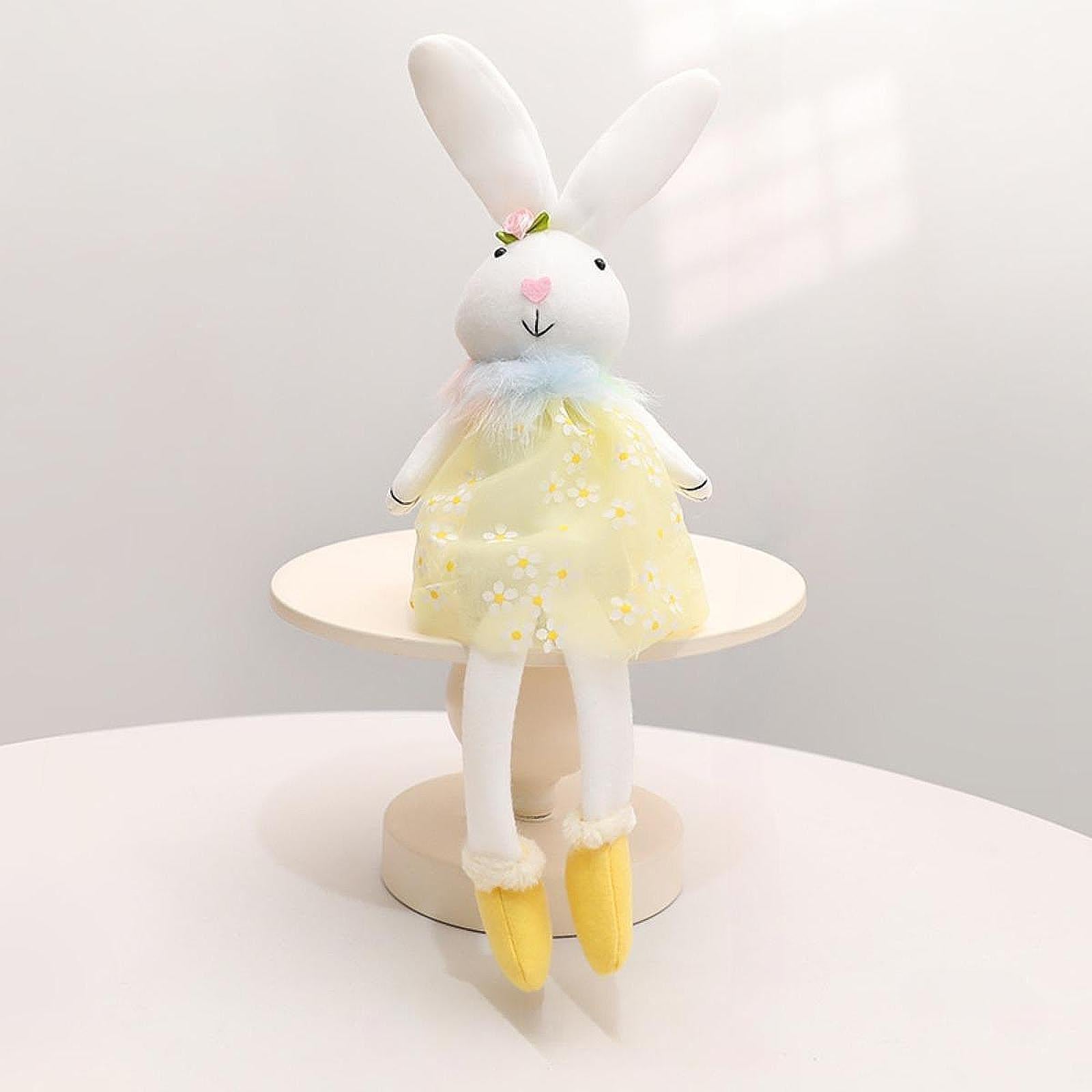 Easter Bunny Doll Creative Decor Stuffed Statue for Shelf Tabletop Fireplace Yellow