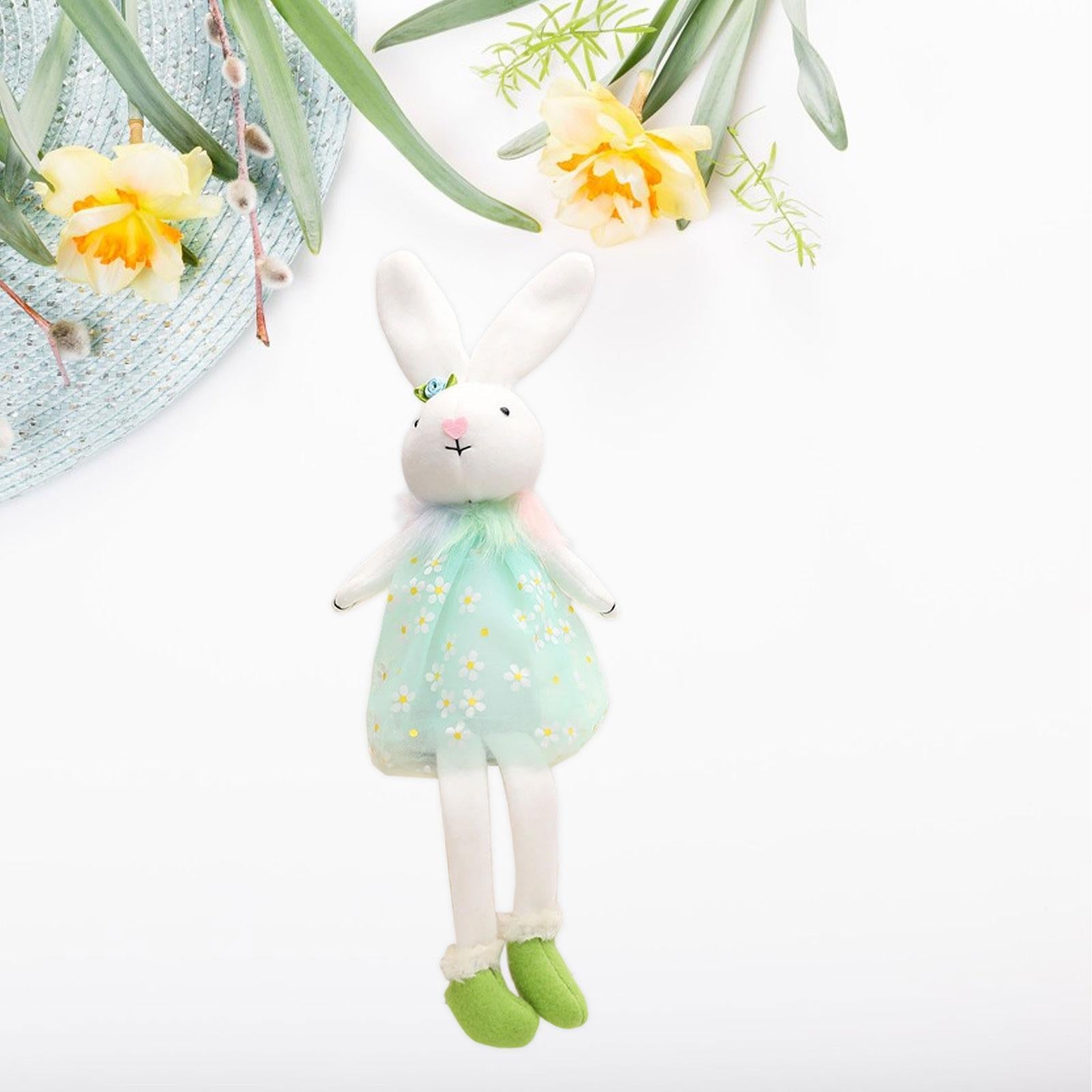 Easter Bunny Doll Creative Decor Stuffed Statue for Shelf Tabletop Fireplace Blue