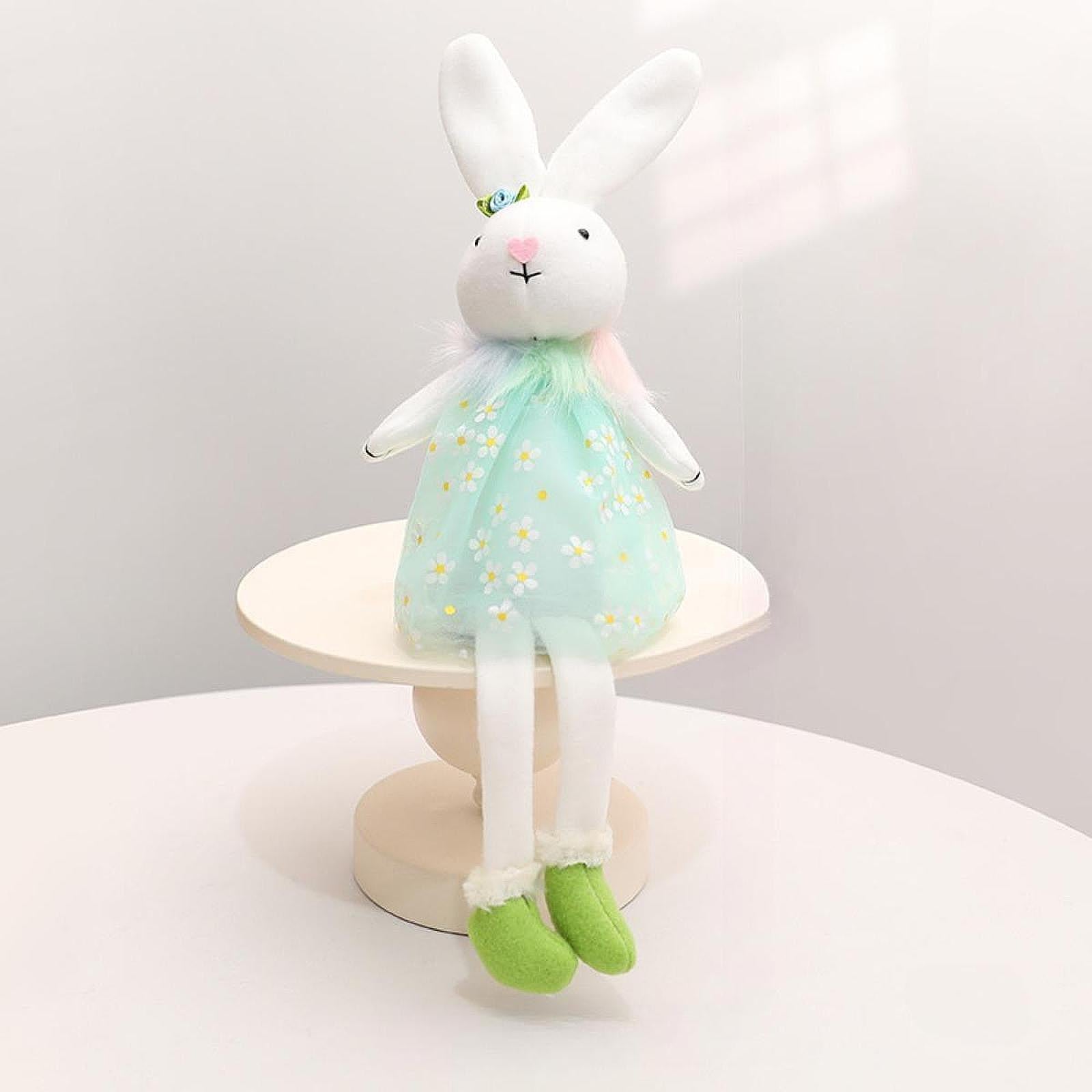 Easter Bunny Doll Creative Decor Stuffed Statue for Shelf Tabletop Fireplace Blue
