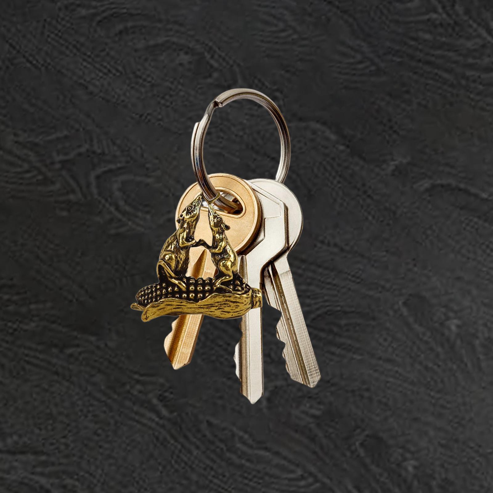 Brass Mouse Keychain Mini Simulated Mouse Figurine for Cafe Desktop Tea Room