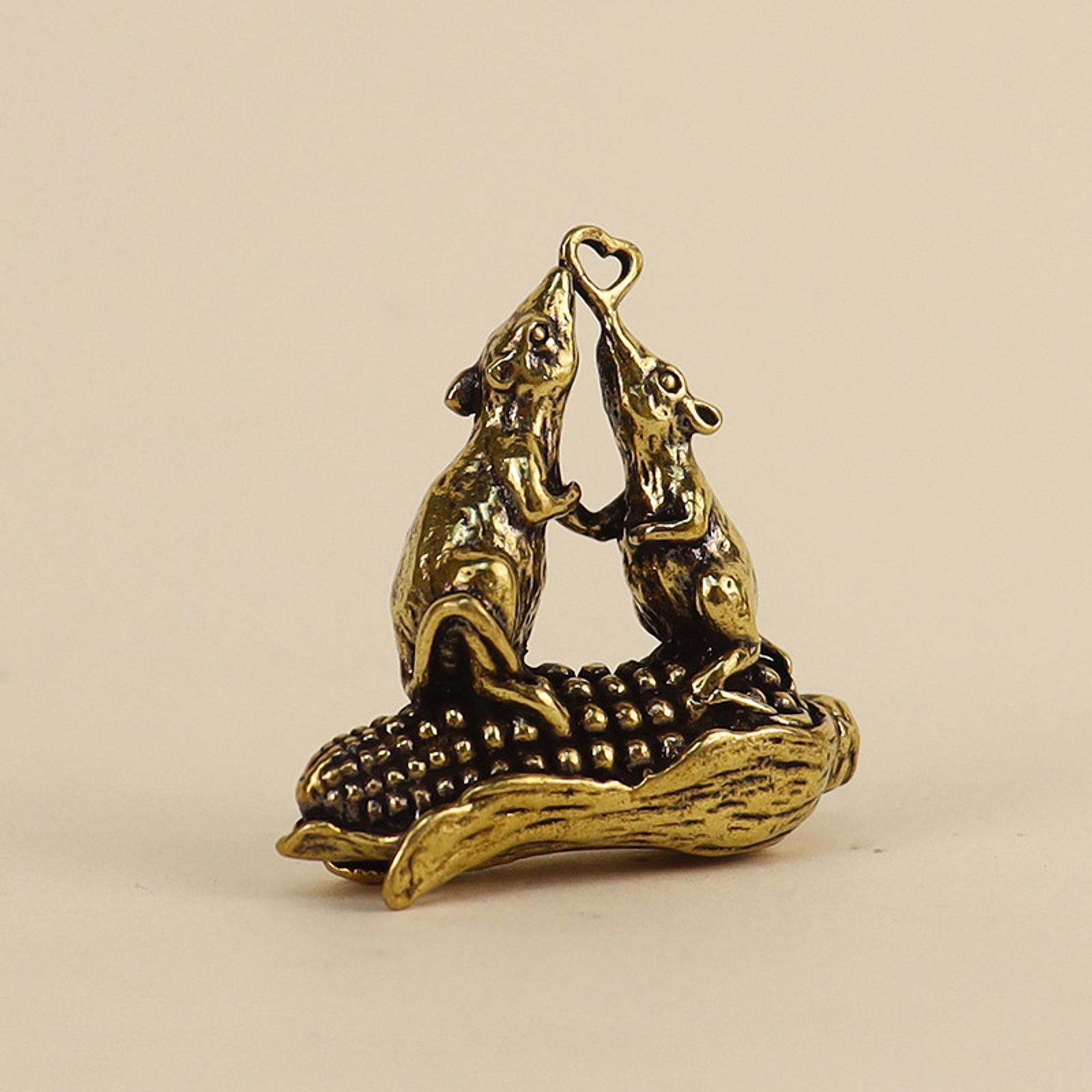 Brass Mouse Keychain Mini Simulated Mouse Figurine for Cafe Desktop Tea Room