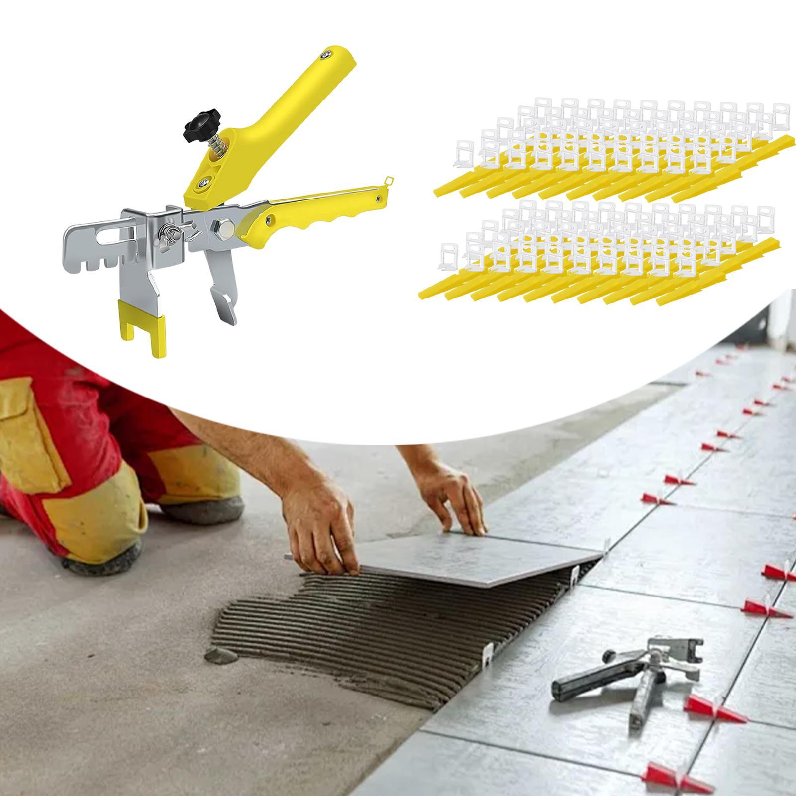 Tiling Installation Tool with 100 Tile Spacers Clips and 100 Reusable Wedge yellow
