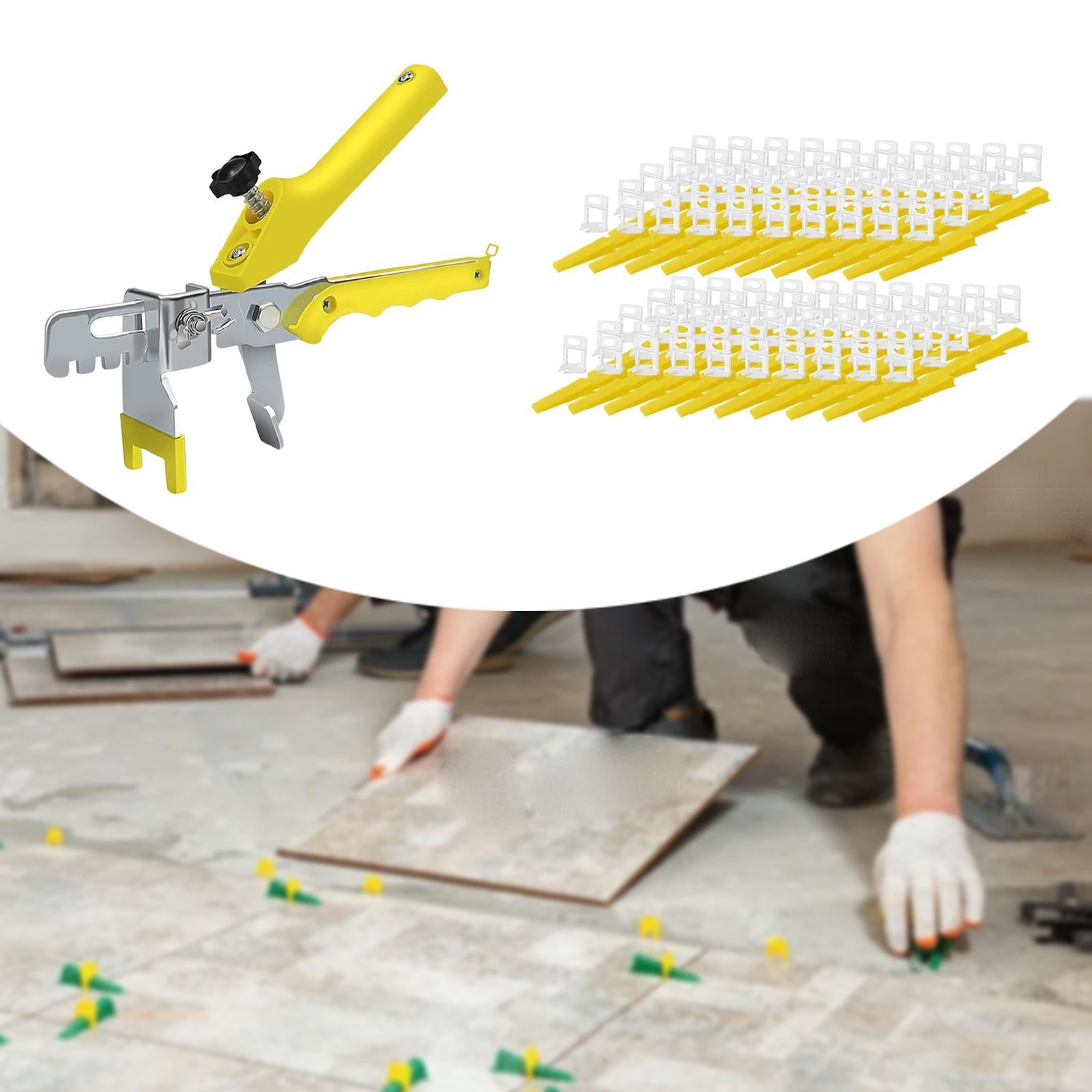 Tiling Installation Tool with 100 Tile Spacers Clips and 100 Reusable Wedge yellow