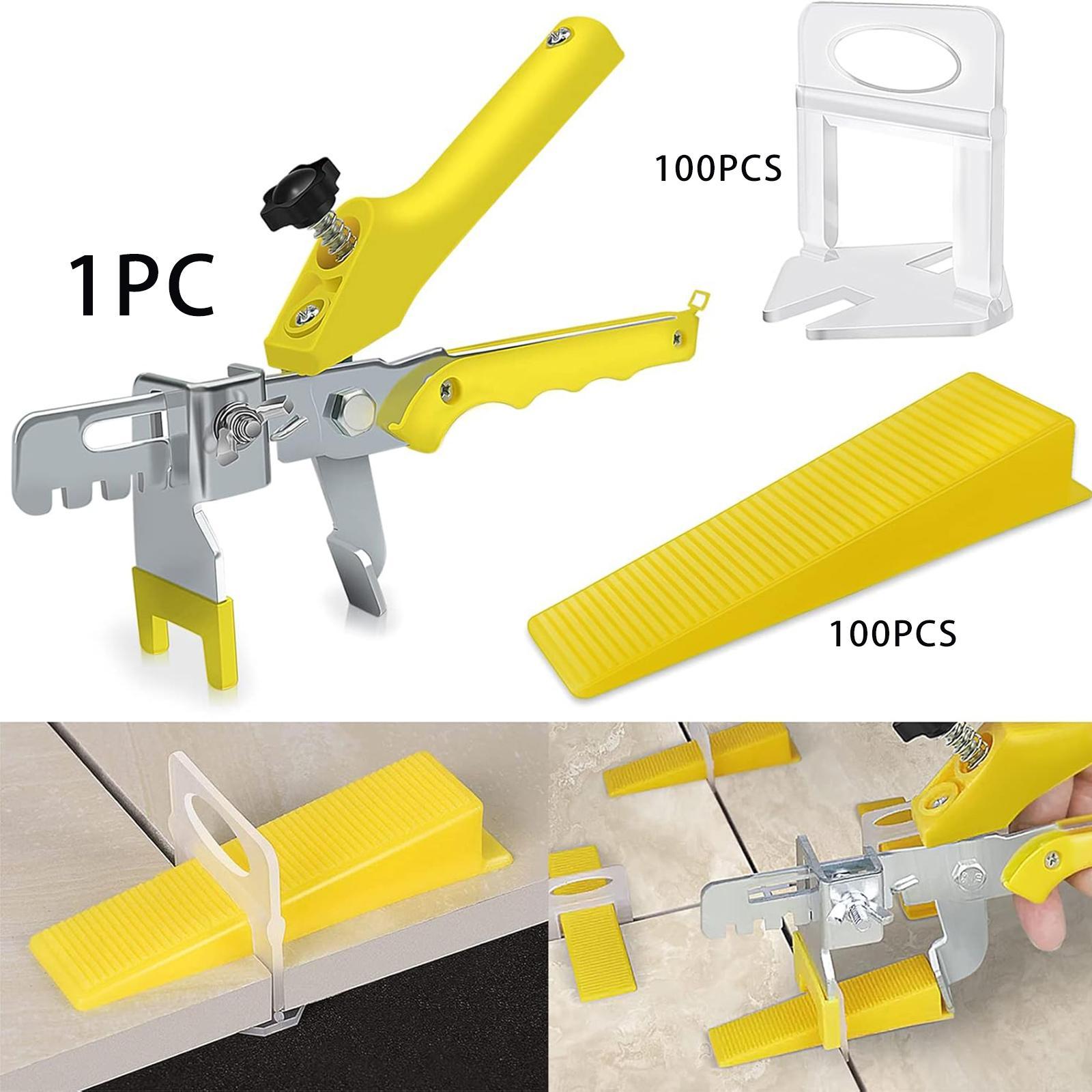 Tiling Installation Tool with 100 Tile Spacers Clips and 100 Reusable Wedge yellow