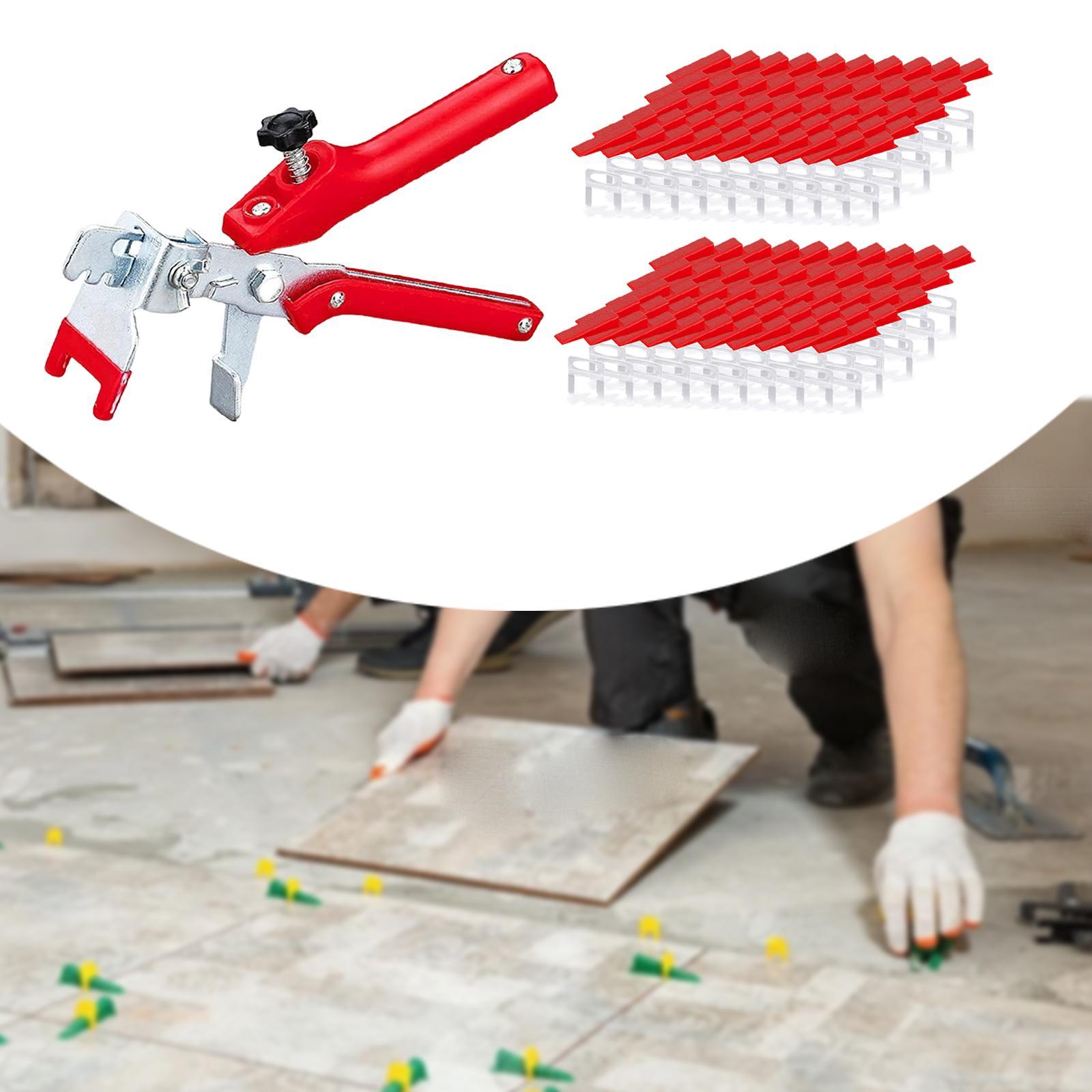 Tiling Installation Tool with 100 Tile Spacers Clips and 100 Reusable Wedge red