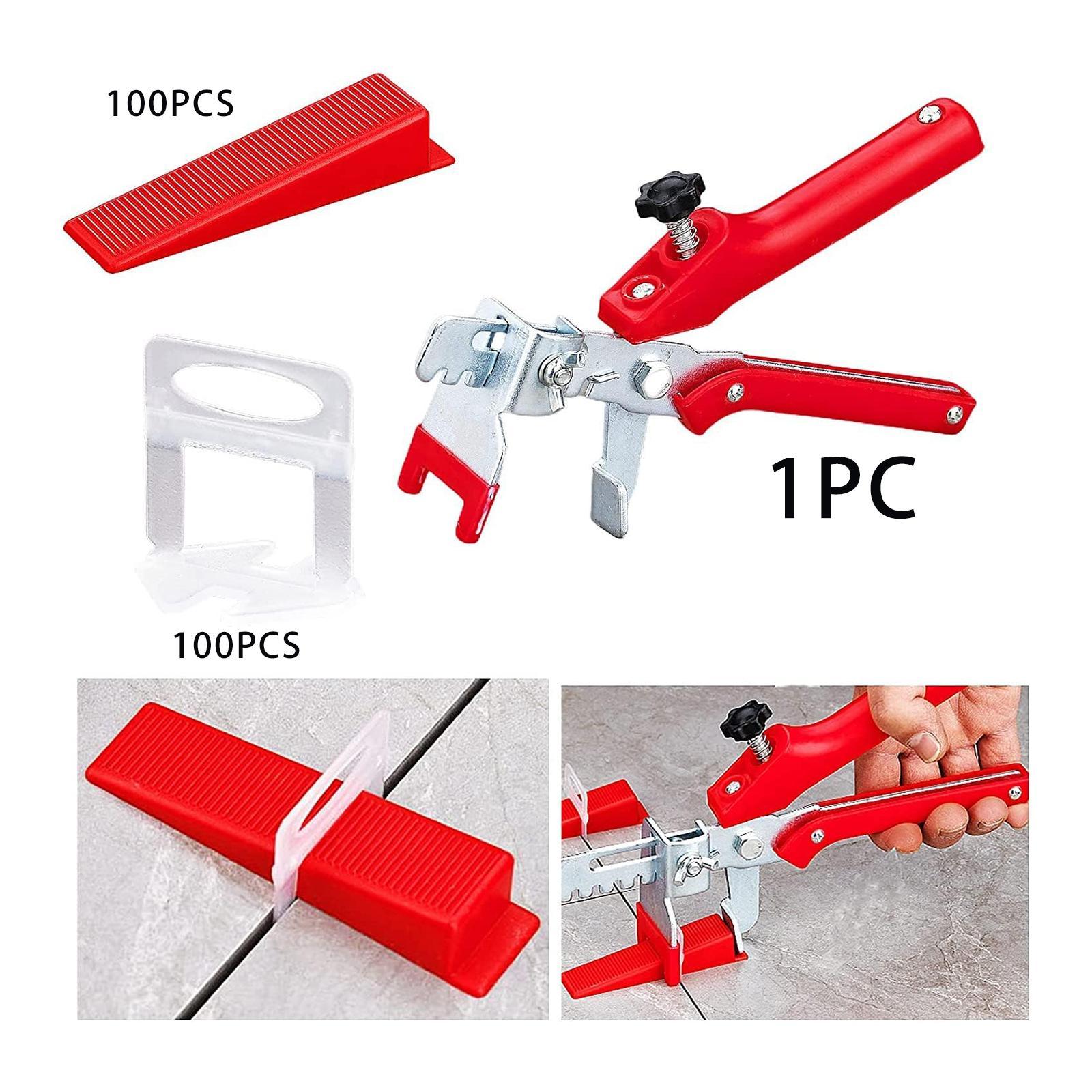 Tiling Installation Tool with 100 Tile Spacers Clips and 100 Reusable Wedge red