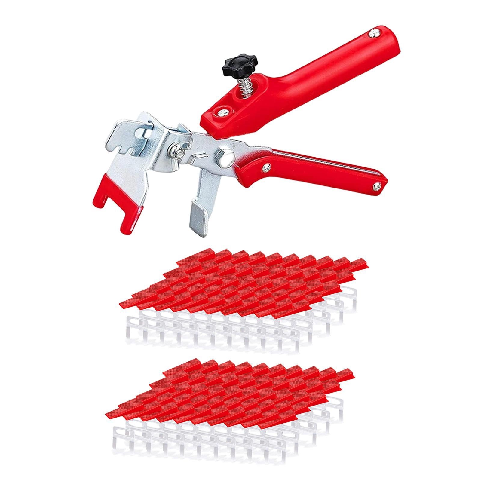Tiling Installation Tool with 100 Tile Spacers Clips and 100 Reusable Wedge red