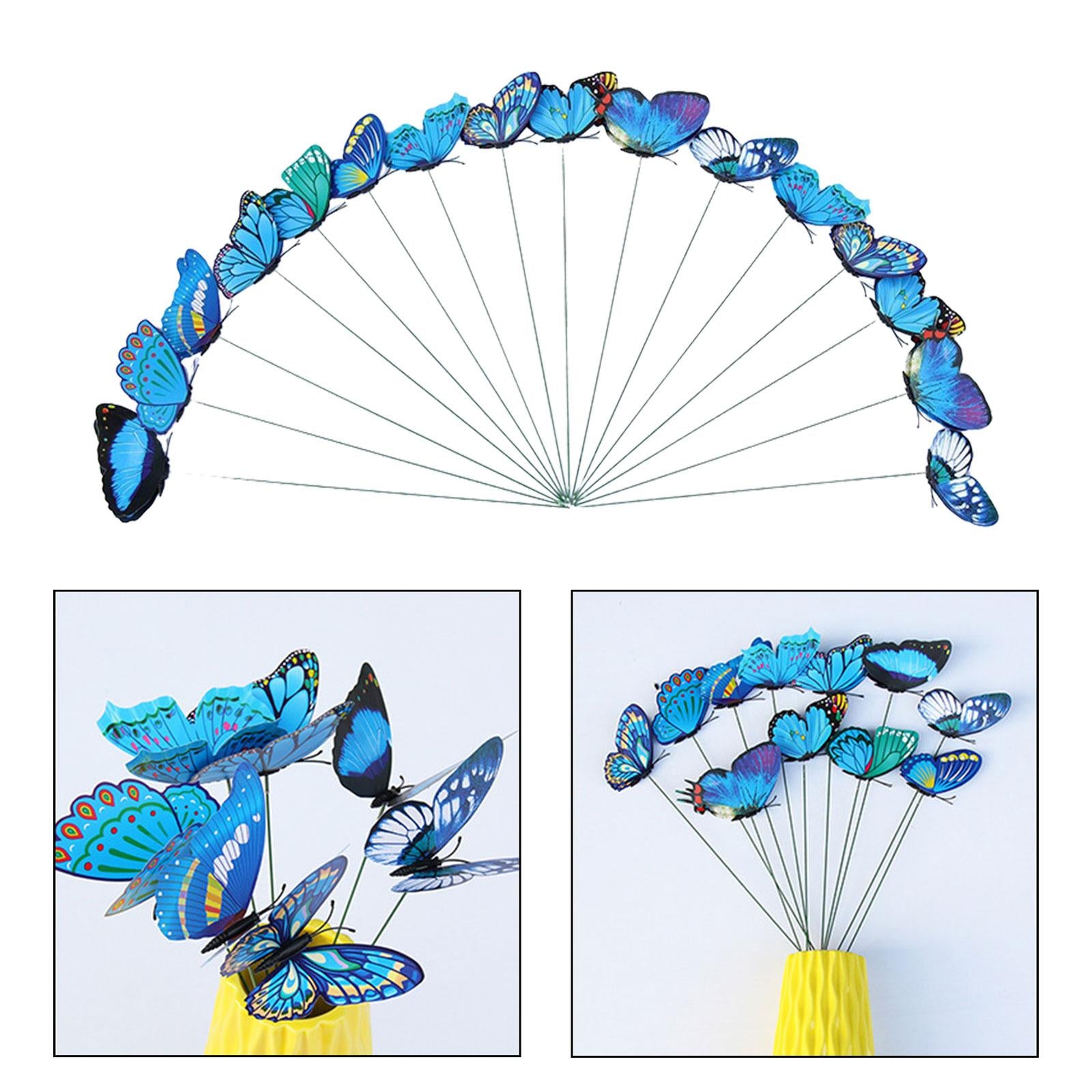 24x Butterfly Garden Stakes Housewarming Patio Butterfly Decorations Outdoor Blue