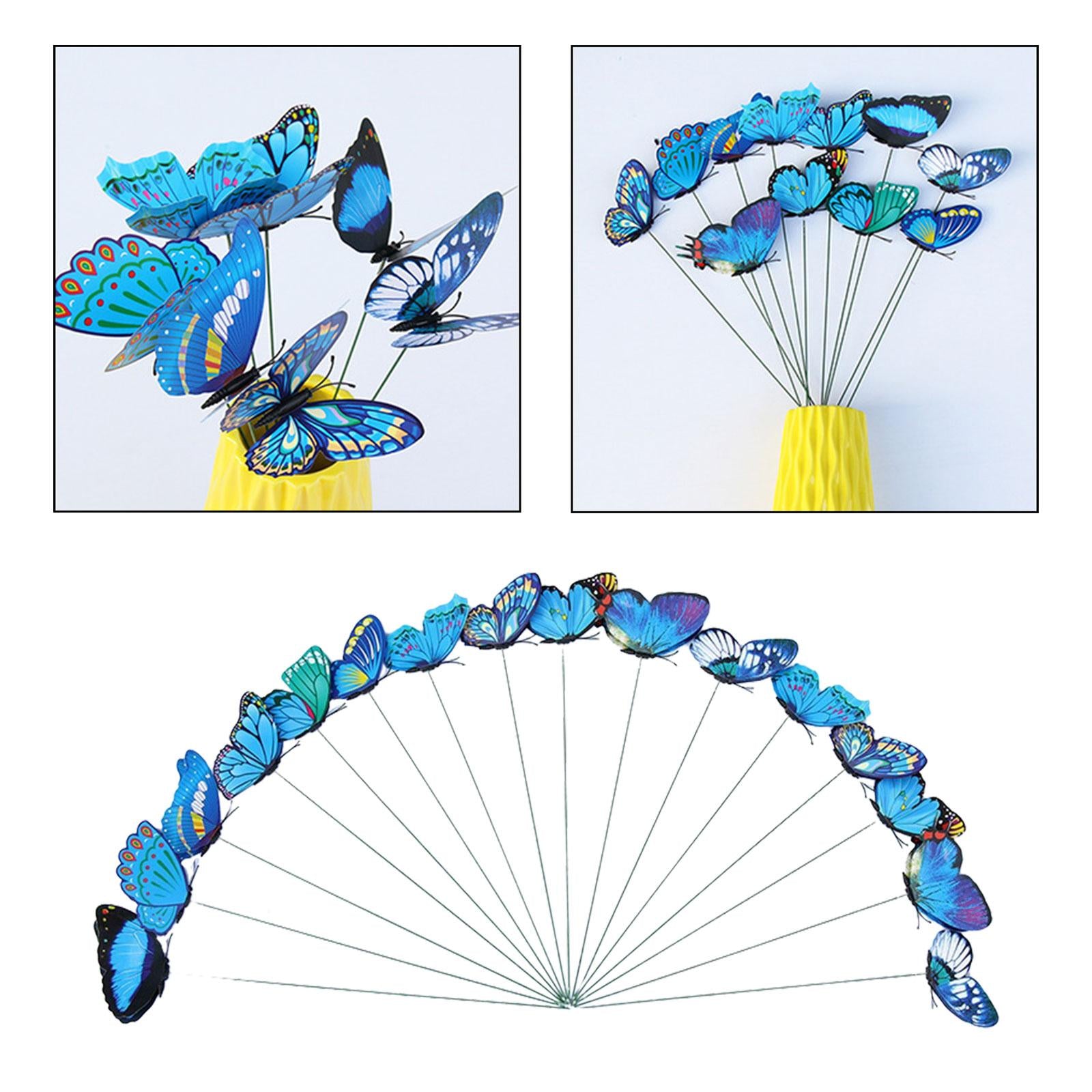24x Butterfly Garden Stakes Housewarming Patio Butterfly Decorations Outdoor Blue