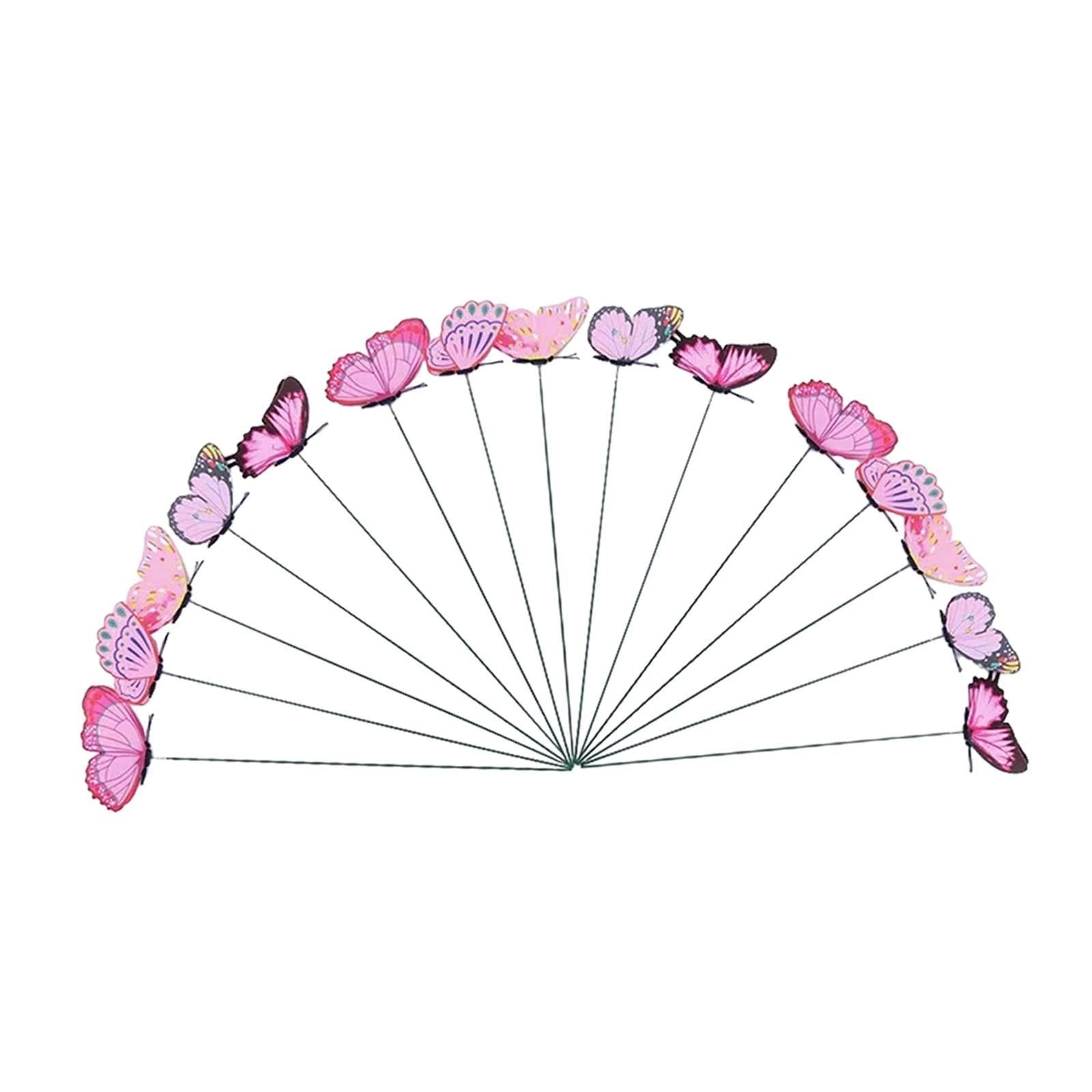 24x Butterfly Garden Stakes Housewarming Patio Butterfly Decorations Outdoor Pink