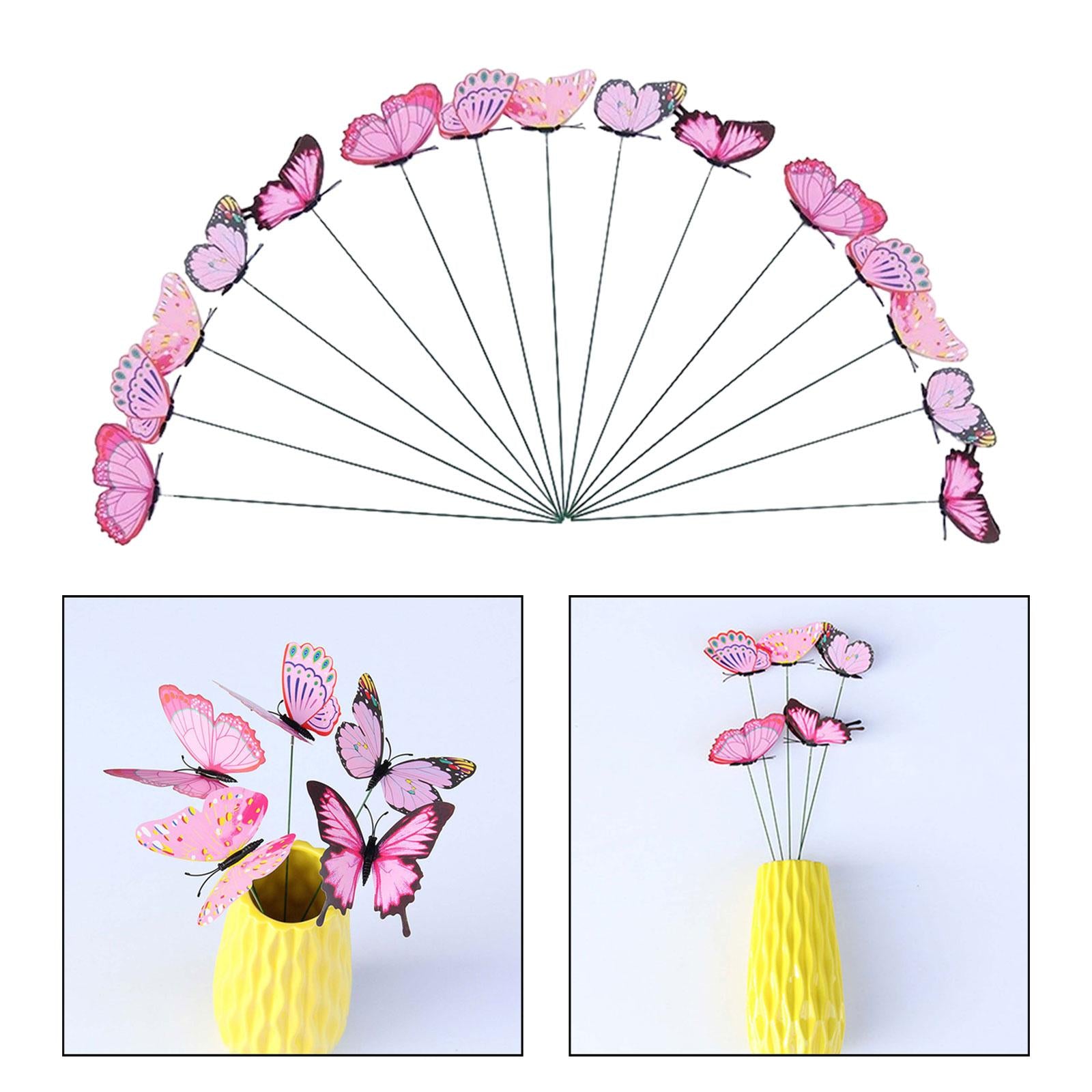 24x Butterfly Garden Stakes Housewarming Patio Butterfly Decorations Outdoor Pink