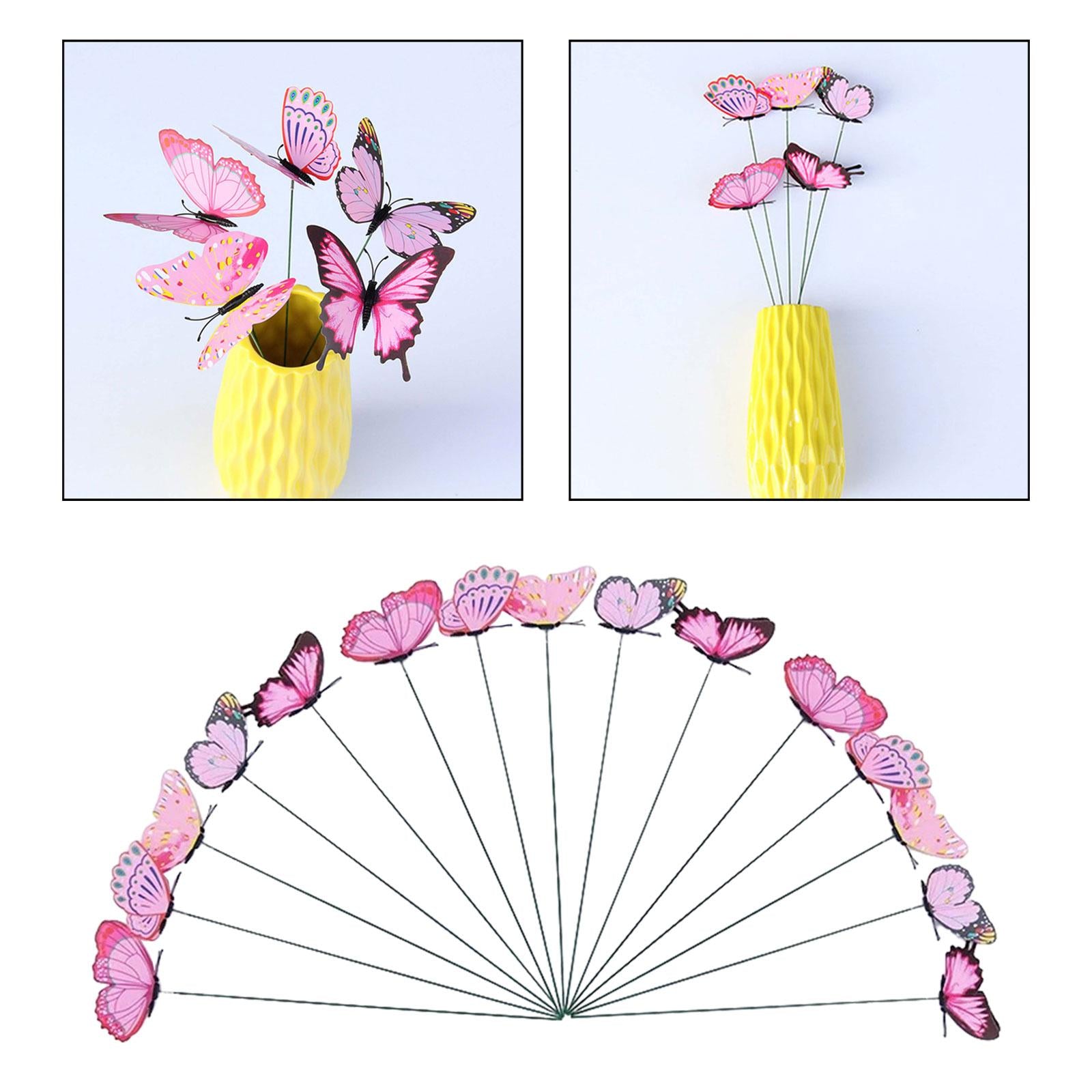 24x Butterfly Garden Stakes Housewarming Patio Butterfly Decorations Outdoor Pink