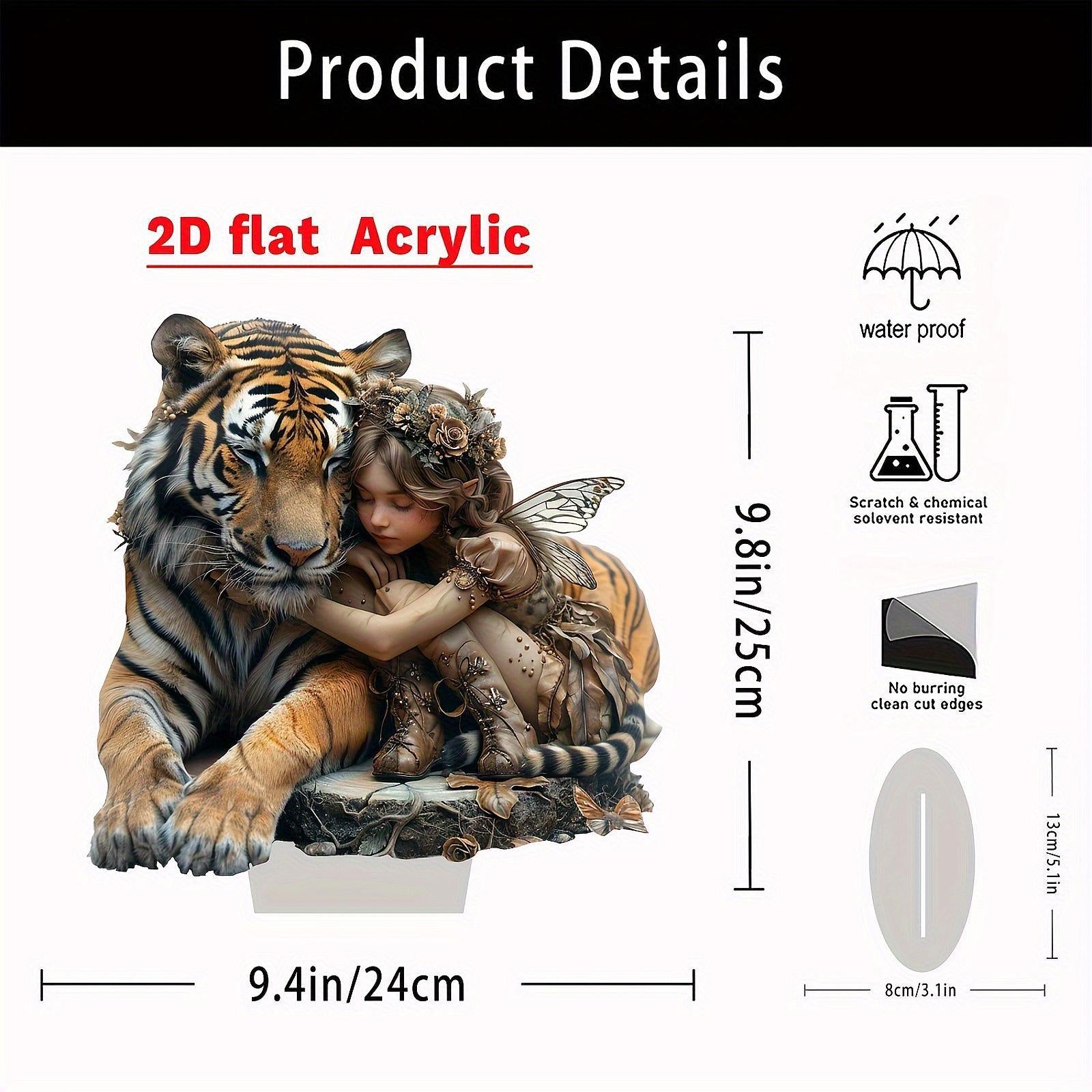 Acrylic Tiger Girl Ornament 2D Creative Desktop Decor for Shelf Home Bedroom