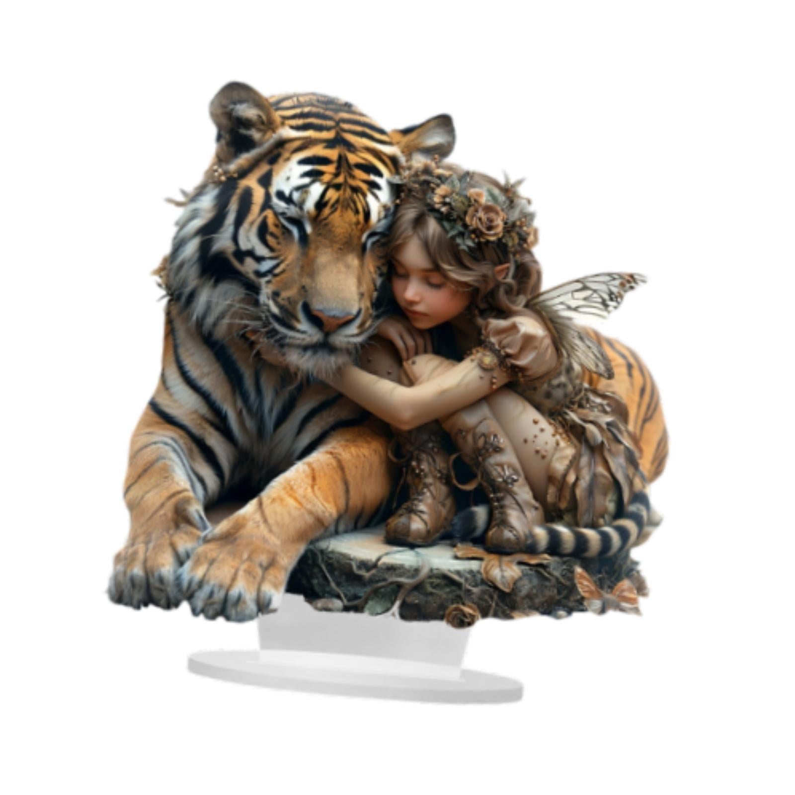 Acrylic Tiger Girl Ornament 2D Creative Desktop Decor for Shelf Home Bedroom