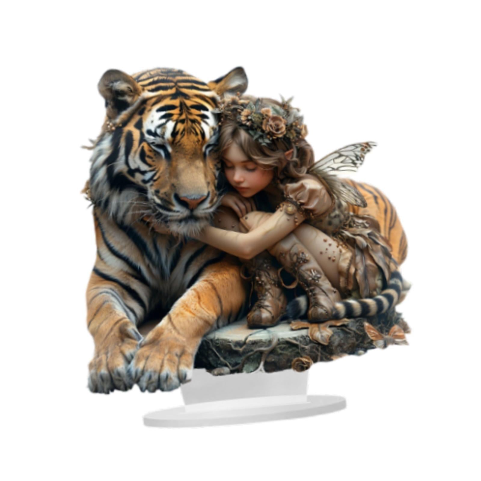 Acrylic Tiger Girl Ornament 2D Creative Desktop Decor for Shelf Home Bedroom