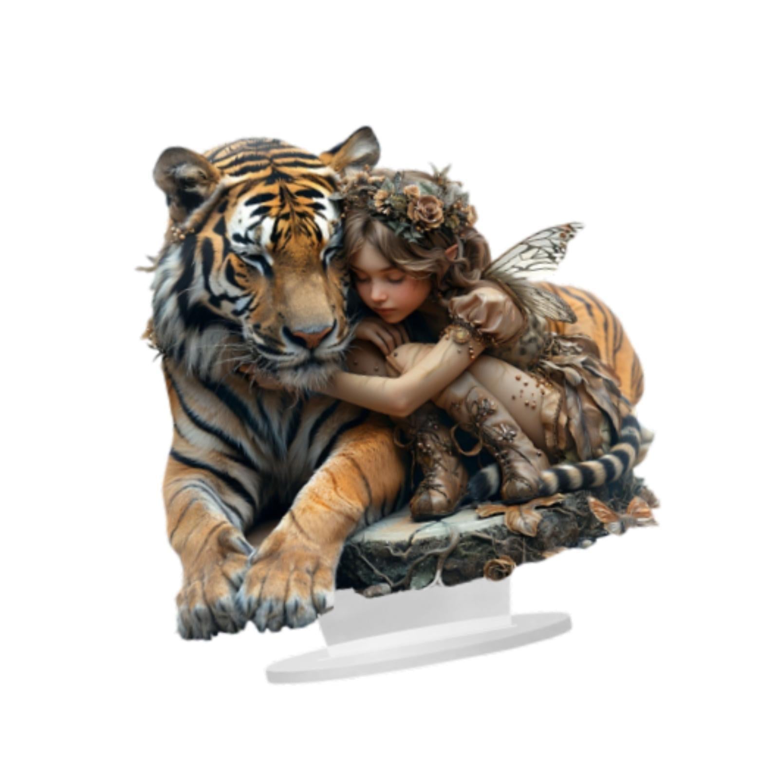 Acrylic Tiger Girl Ornament 2D Creative Desktop Decor for Shelf Home Bedroom
