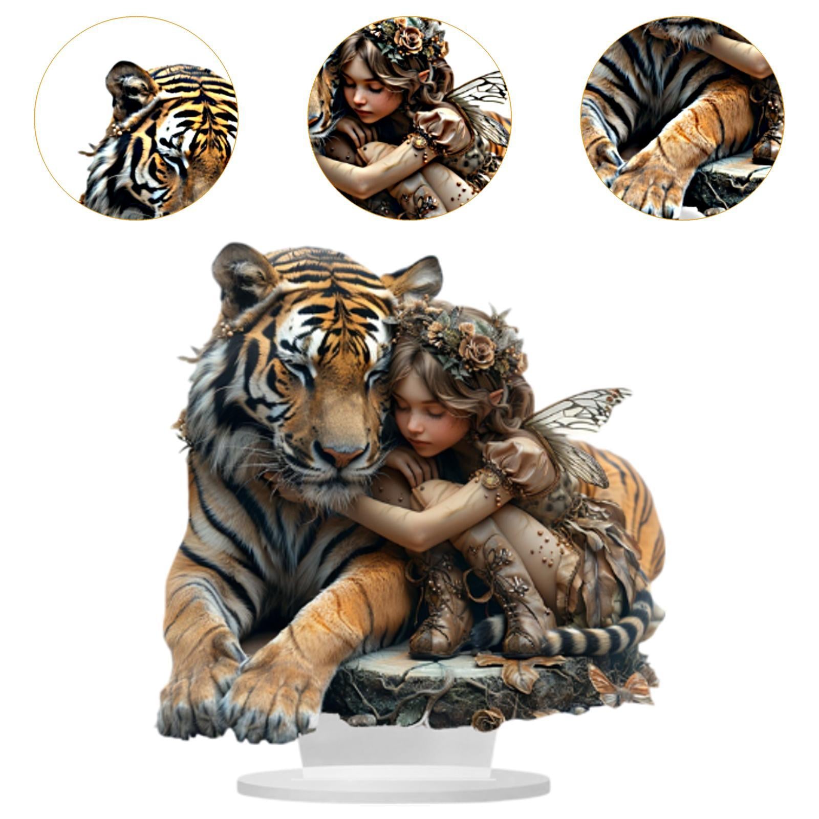 Acrylic Tiger Girl Ornament 2D Creative Desktop Decor for Shelf Home Bedroom
