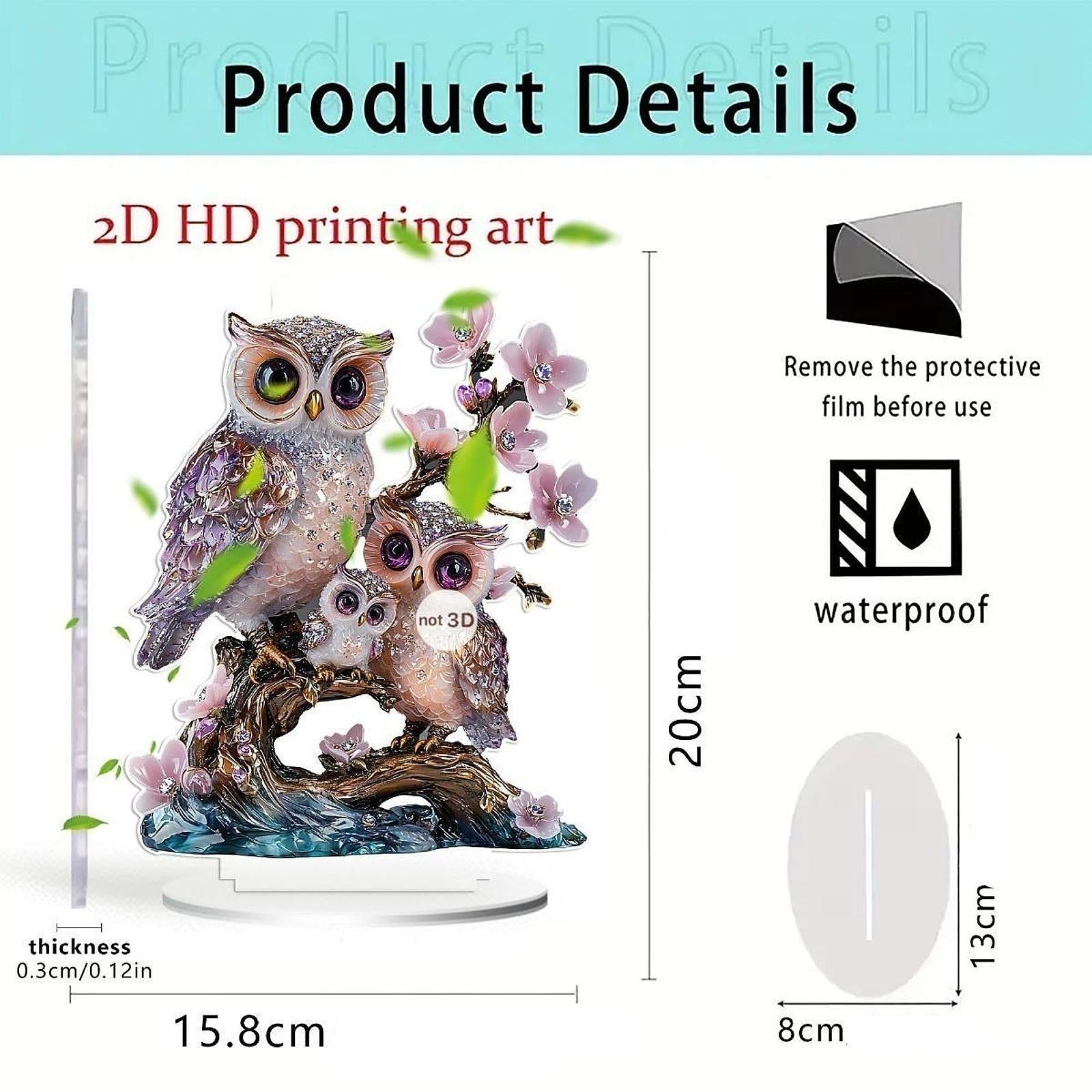 2D Animal Decor Crafts Mother's Day Decoration for Table Cabinet Living Room Owl Sign