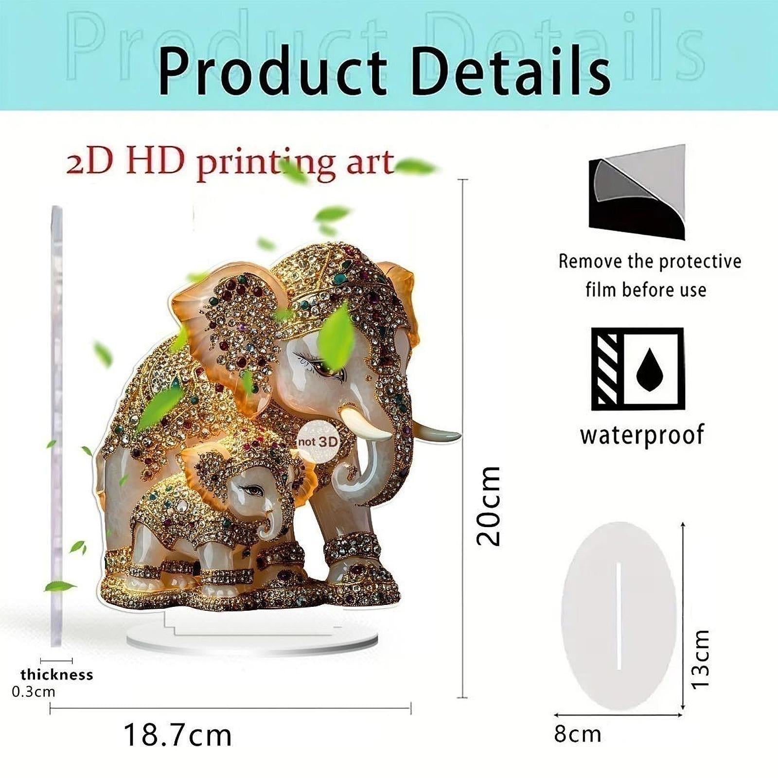 2D Animal Decor Crafts Mother's Day Decoration for Table Cabinet Living Room Elephant Sign