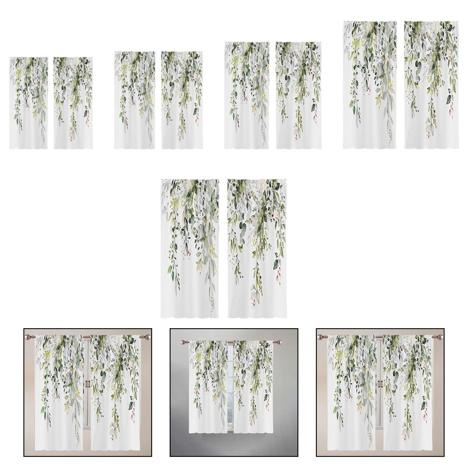 2Pcs Green Leaves Window Curtains Decoration for Living Room Bedroom Kitchen 70cmx100cm