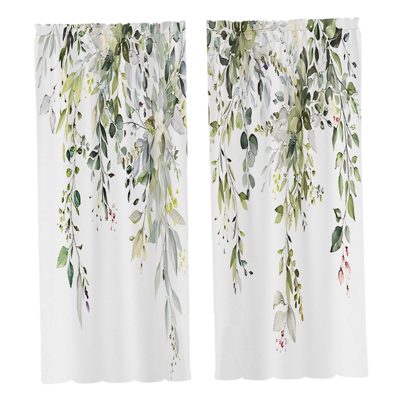 2Pcs Green Leaves Window Curtains Decoration for Living Room Bedroom Kitchen 60cmx150cm