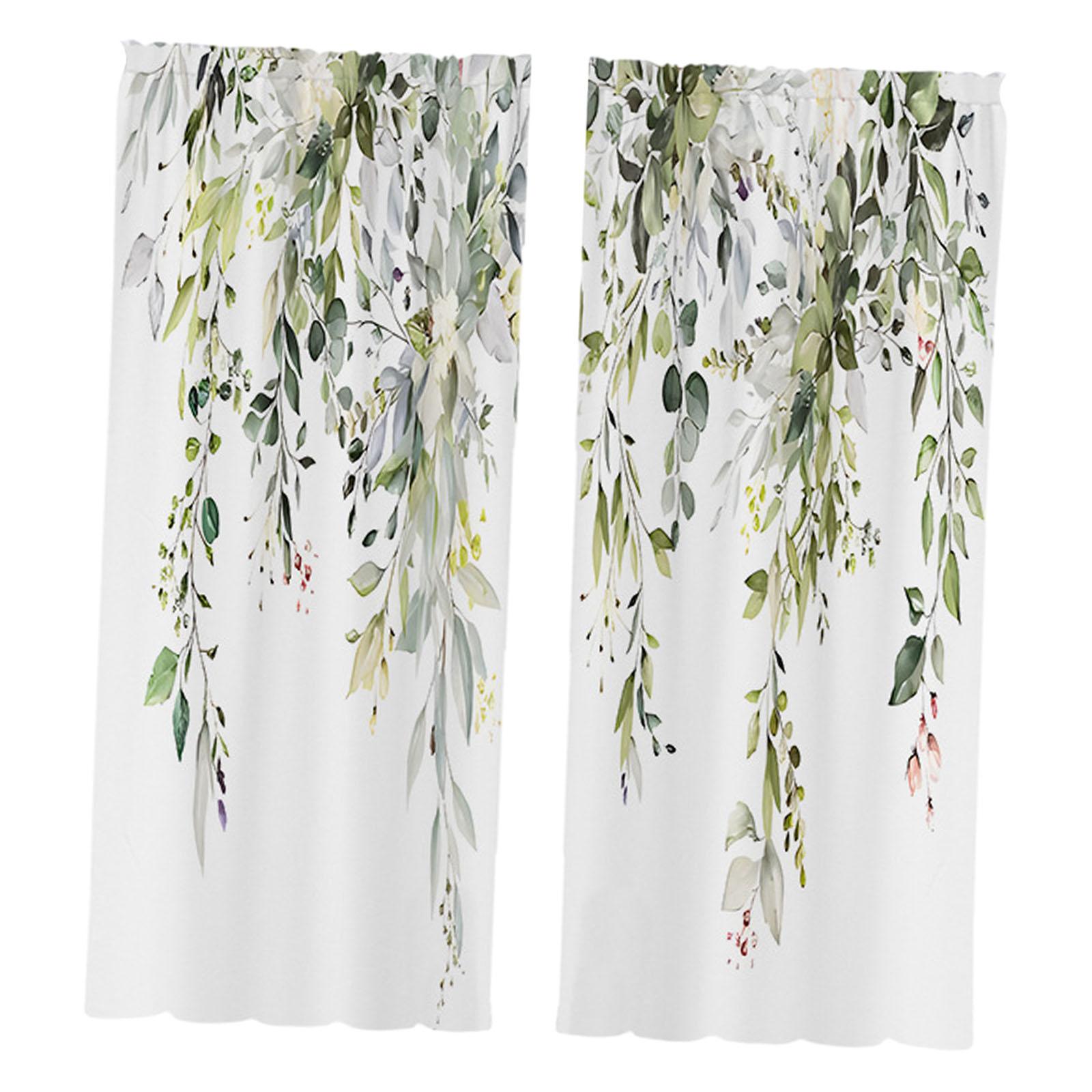 2Pcs Green Leaves Window Curtains Decoration for Living Room Bedroom Kitchen 60cmx150cm