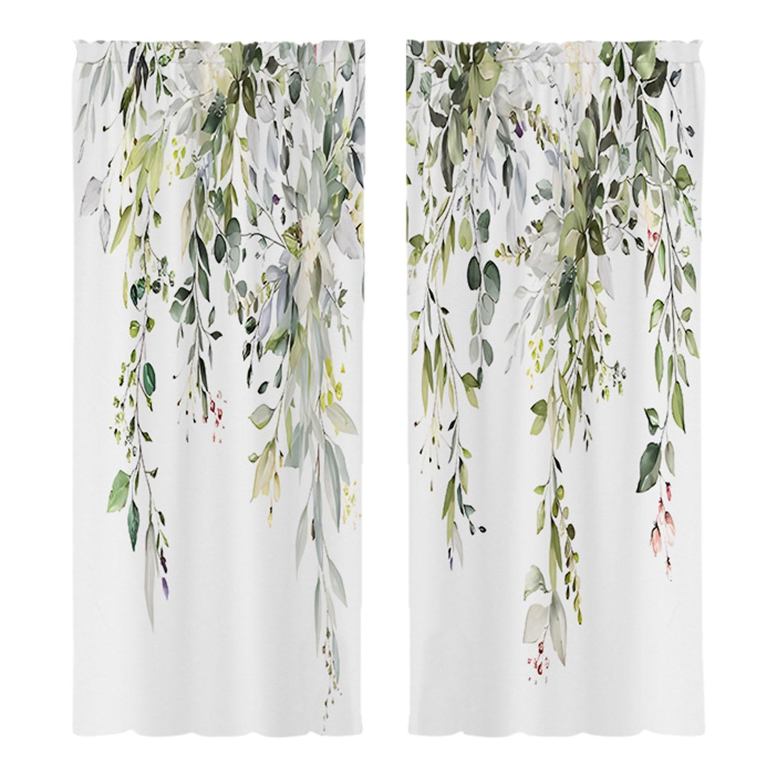 2Pcs Green Leaves Window Curtains Decoration for Living Room Bedroom Kitchen 60cmx150cm