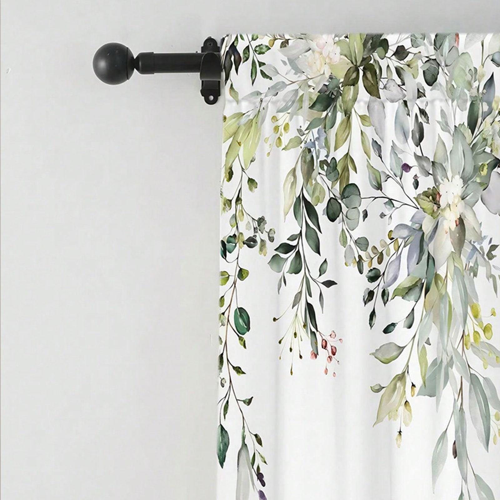 2Pcs Green Leaves Window Curtains Decoration for Living Room Bedroom Kitchen 75cmx166cm
