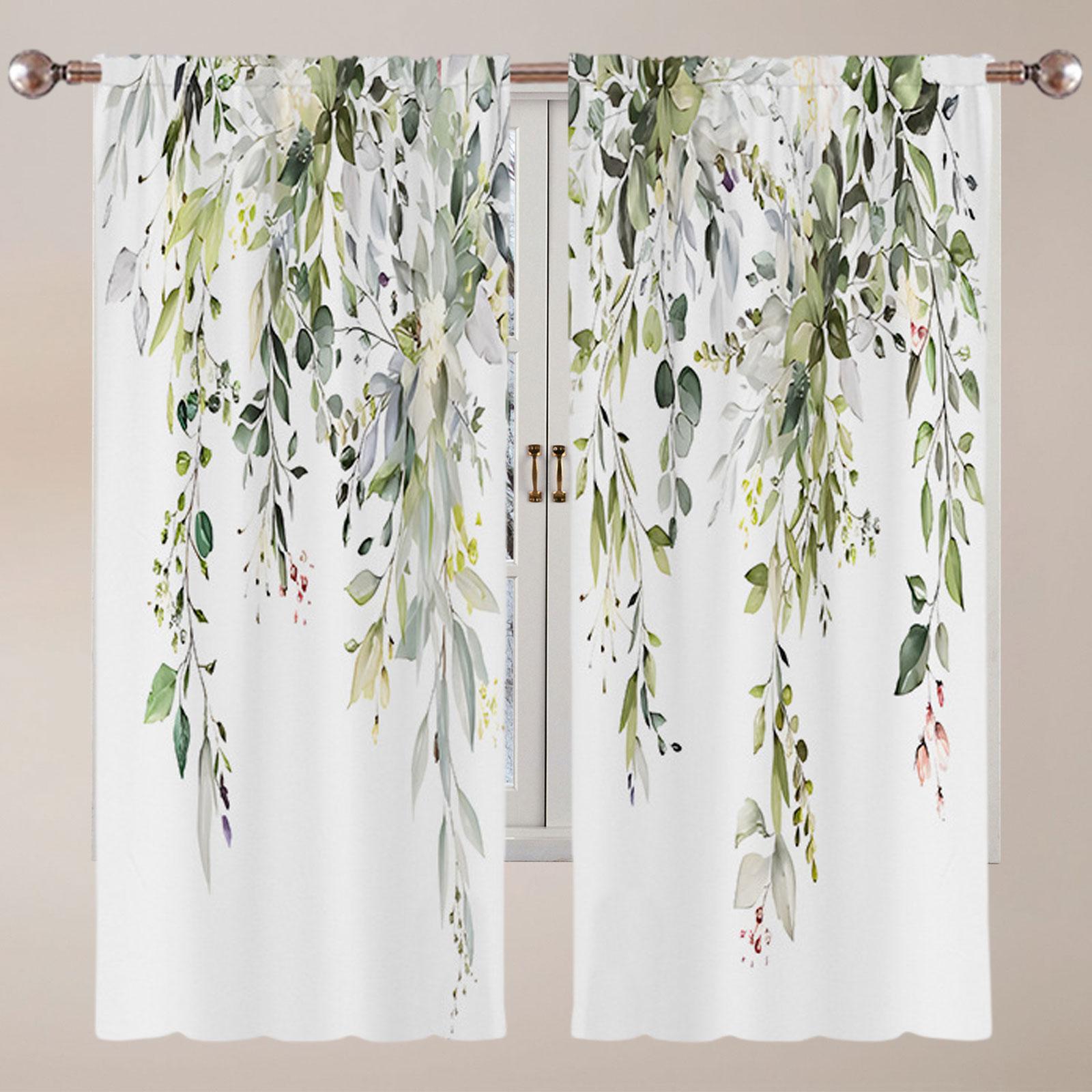 2Pcs Green Leaves Window Curtains Decoration for Living Room Bedroom Kitchen 105cmx230cm