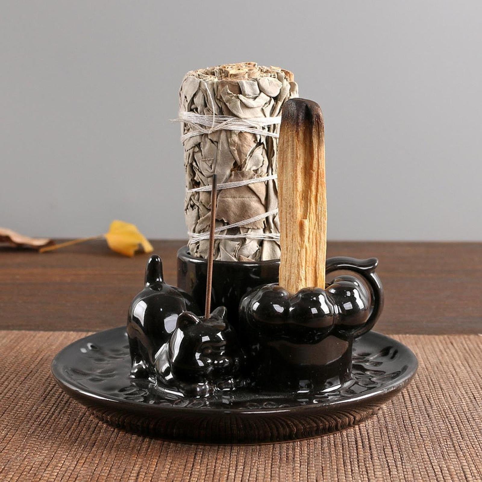 Palo Santo Holder Ceramic Sage Bundle Burner for Meditation Desk Living Room Black