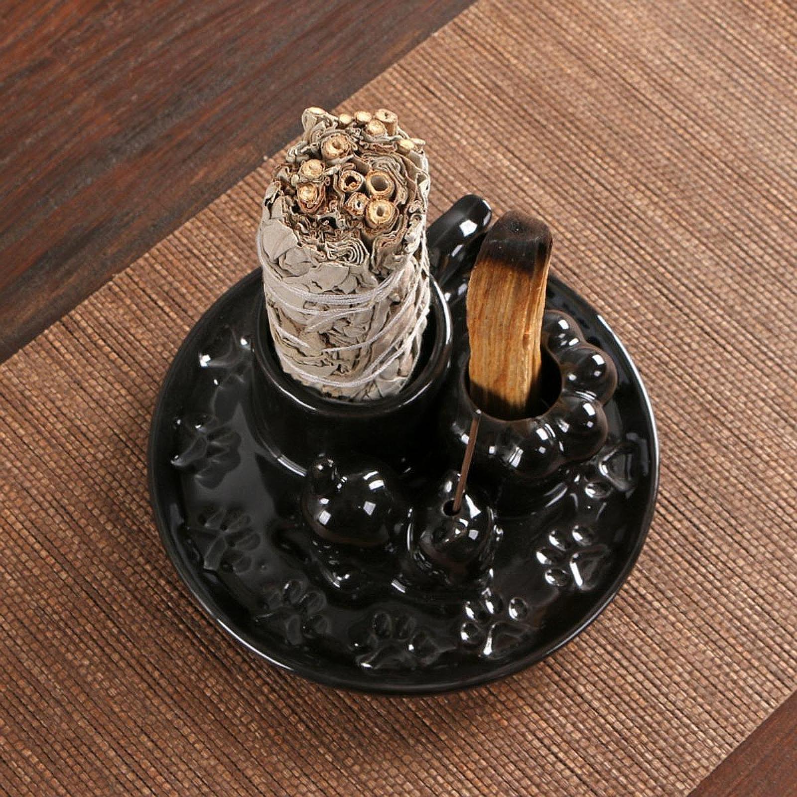 Palo Santo Holder Ceramic Sage Bundle Burner for Meditation Desk Living Room Black