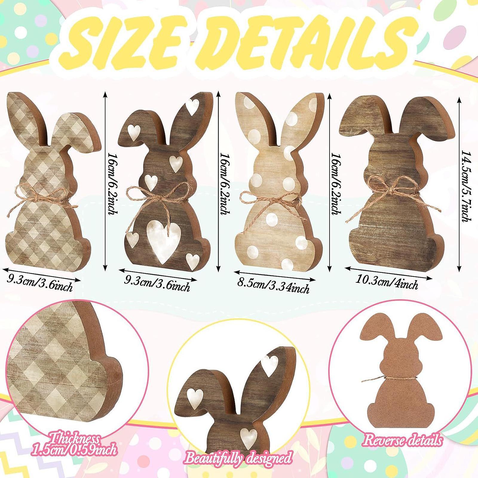 4x Easter Table Decorations Tabletop Centerpieces Festive Wooden Bunny Signs
