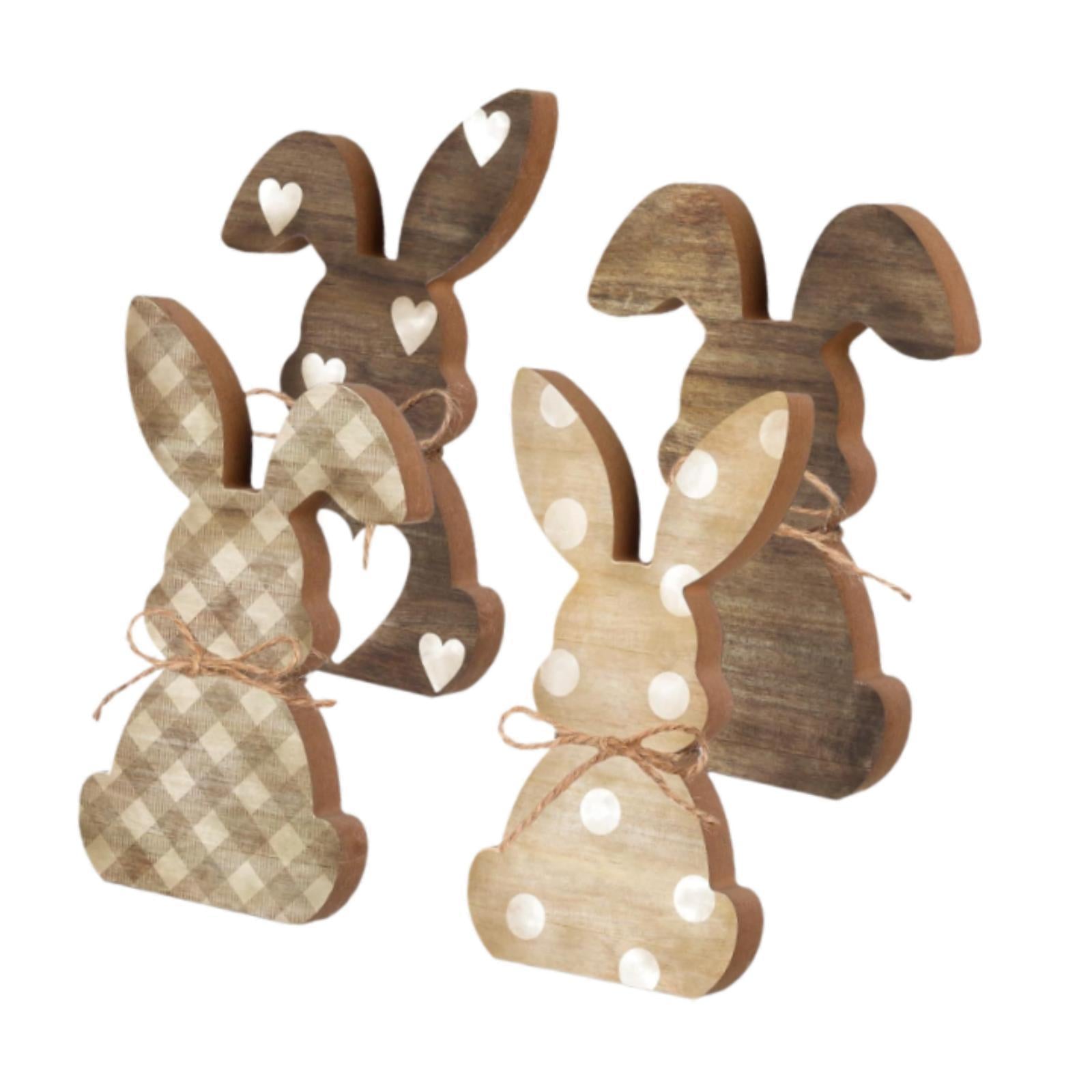 4x Easter Table Decorations Tabletop Centerpieces Festive Wooden Bunny Signs