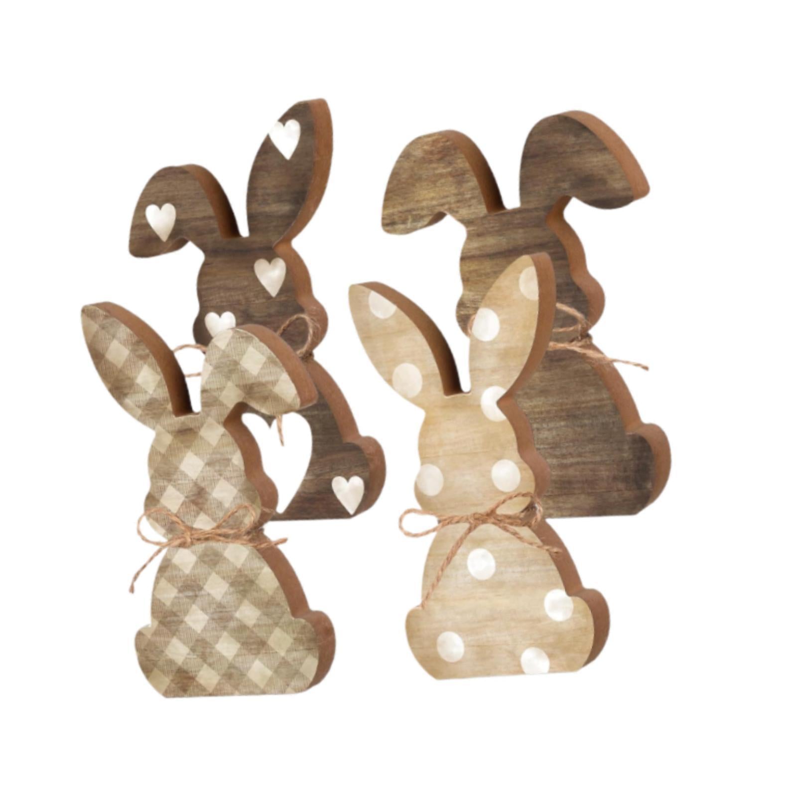4x Easter Table Decorations Tabletop Centerpieces Festive Wooden Bunny Signs