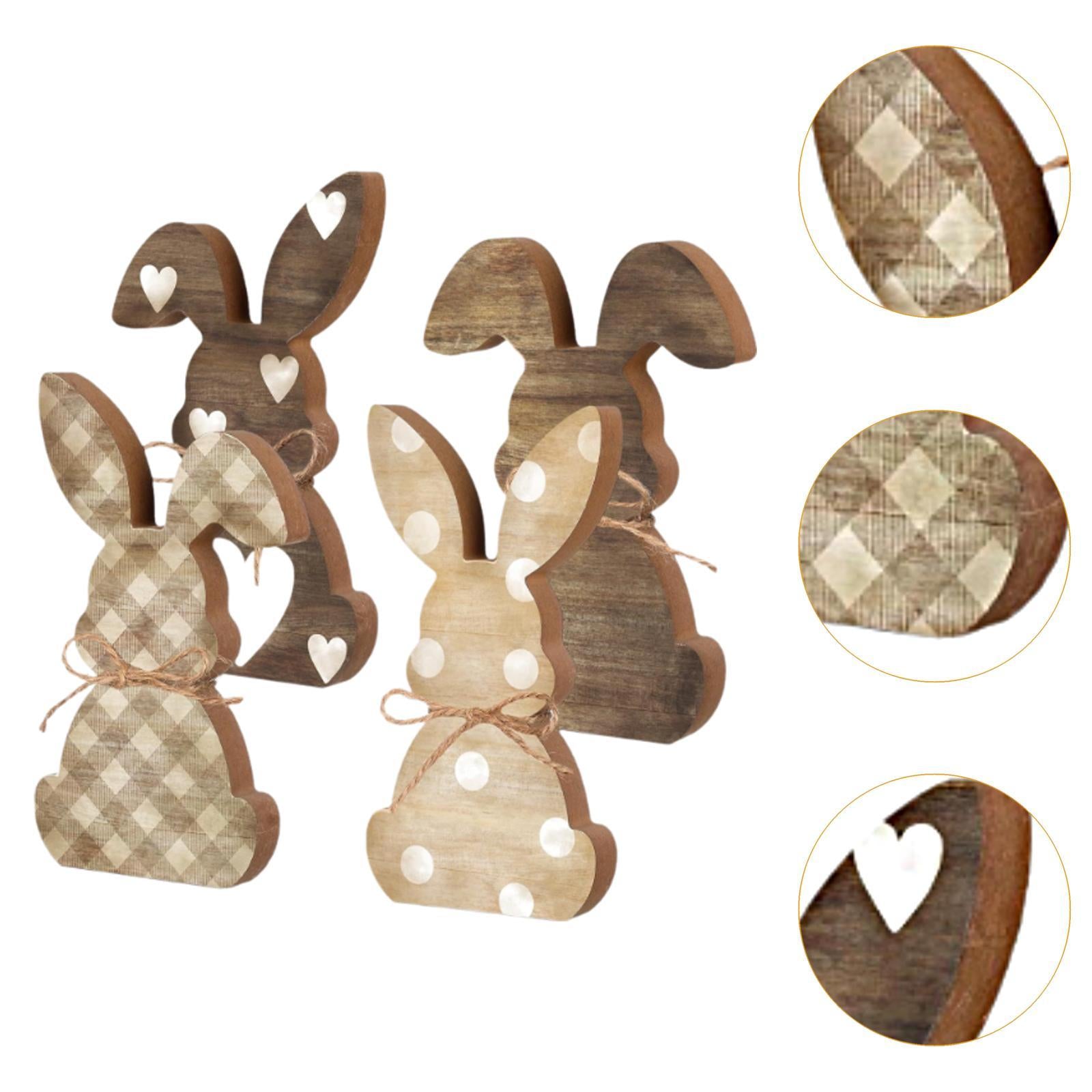 4x Easter Table Decorations Tabletop Centerpieces Festive Wooden Bunny Signs