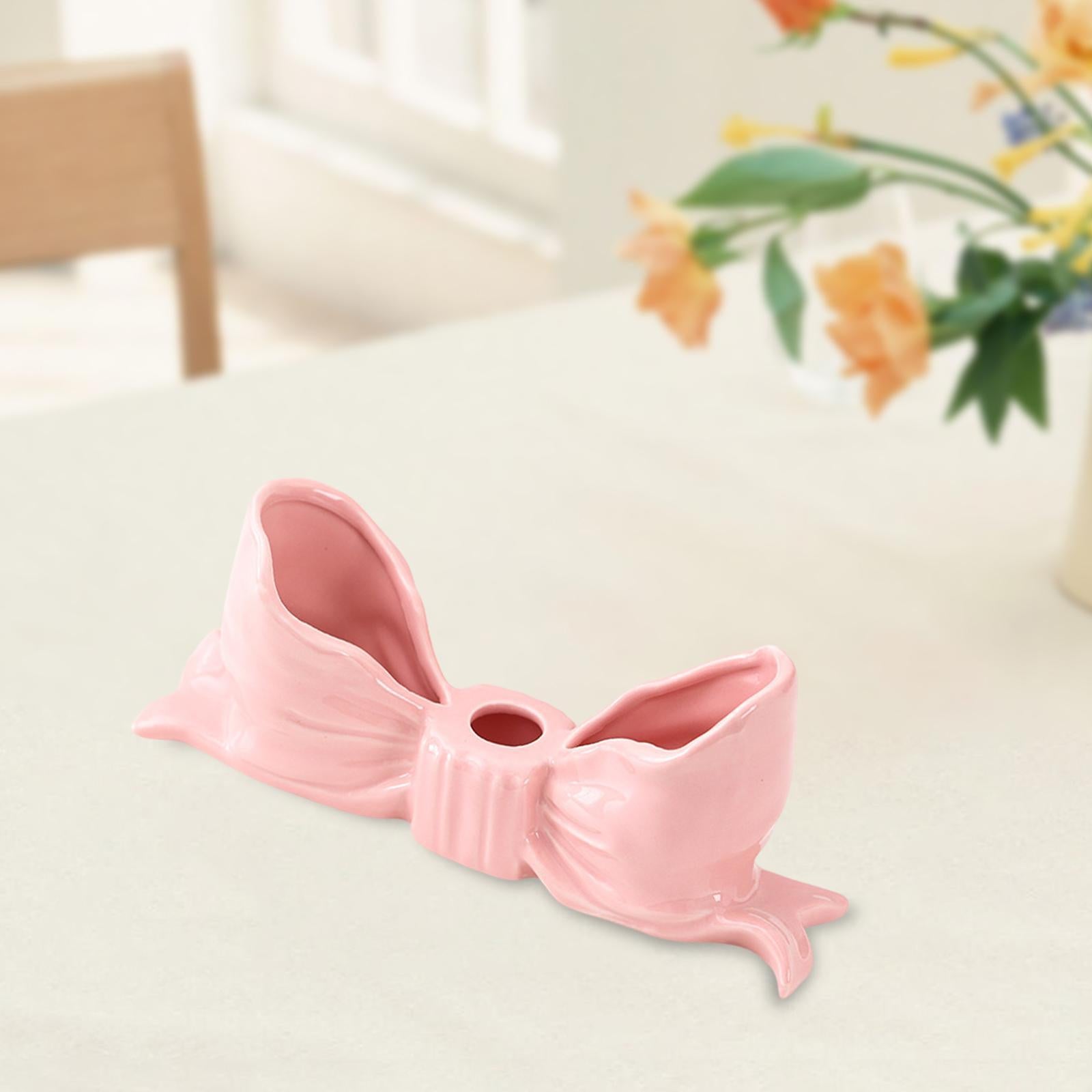 Bowknot Candle Holder Candlestick Holder for Bedroom Dining Room Anniversary Pink