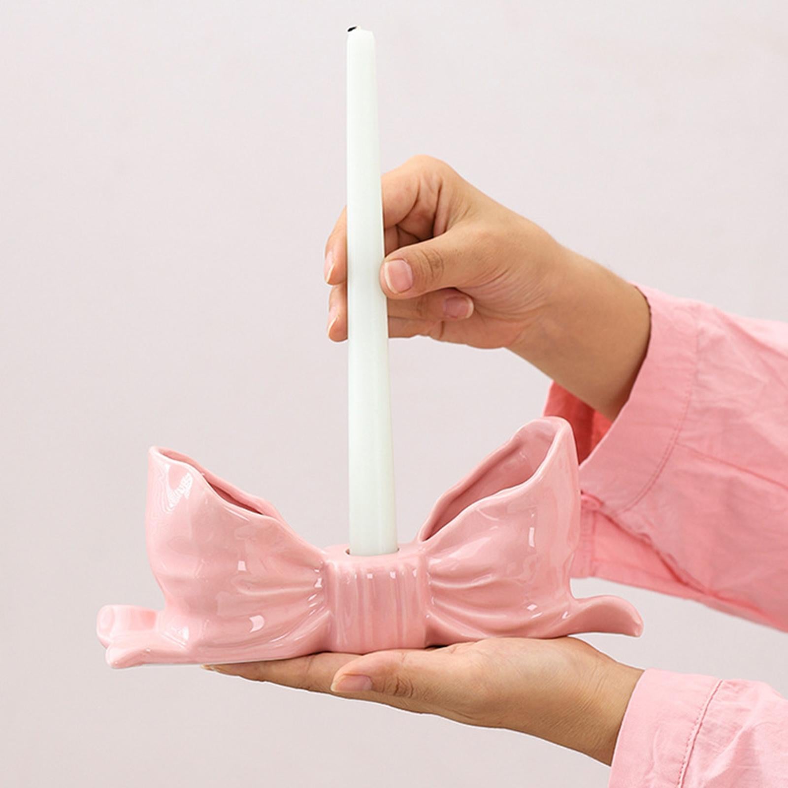 Bowknot Candle Holder Candlestick Holder for Bedroom Dining Room Anniversary Pink
