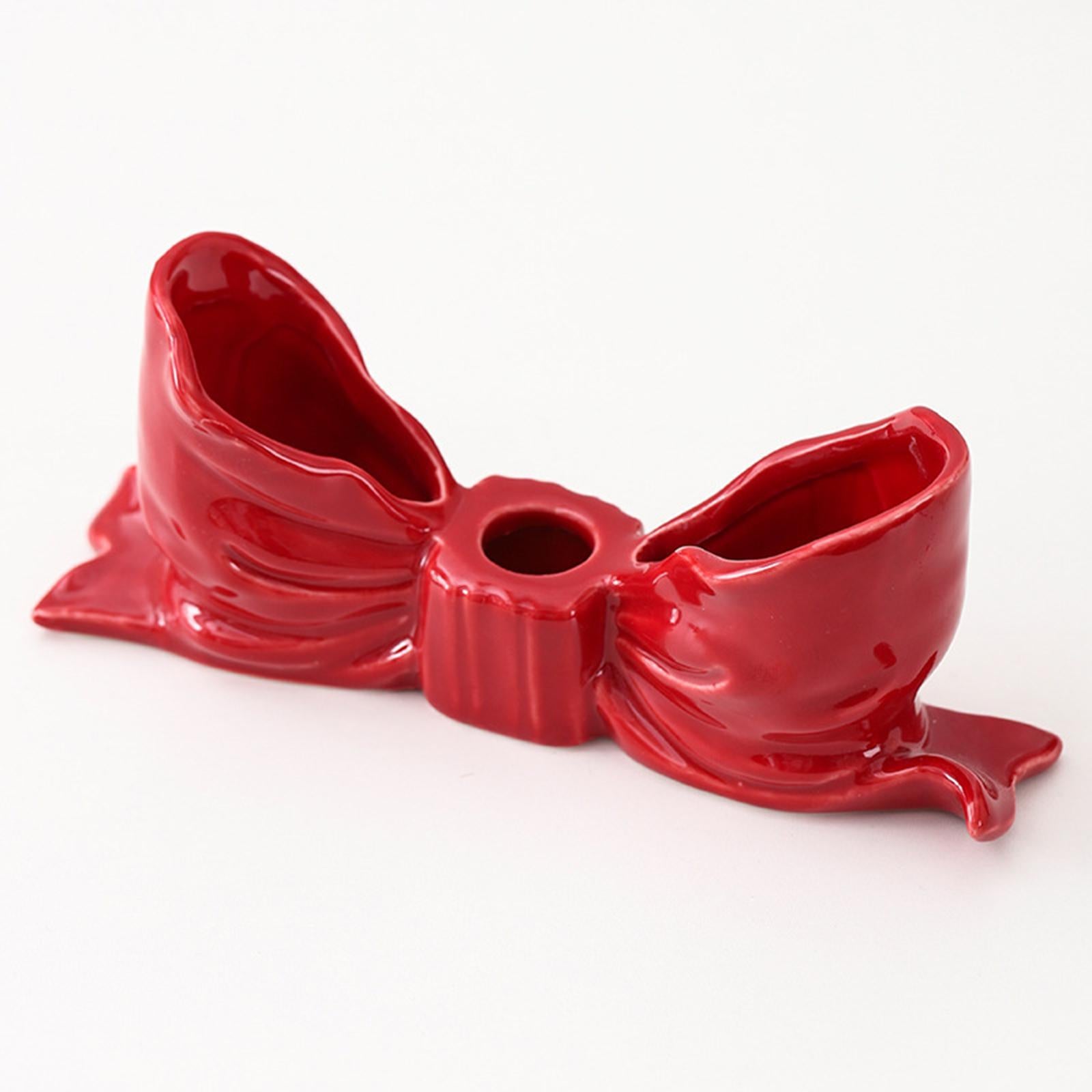 Bowknot Candle Holder Candlestick Holder for Bedroom Dining Room Anniversary Red