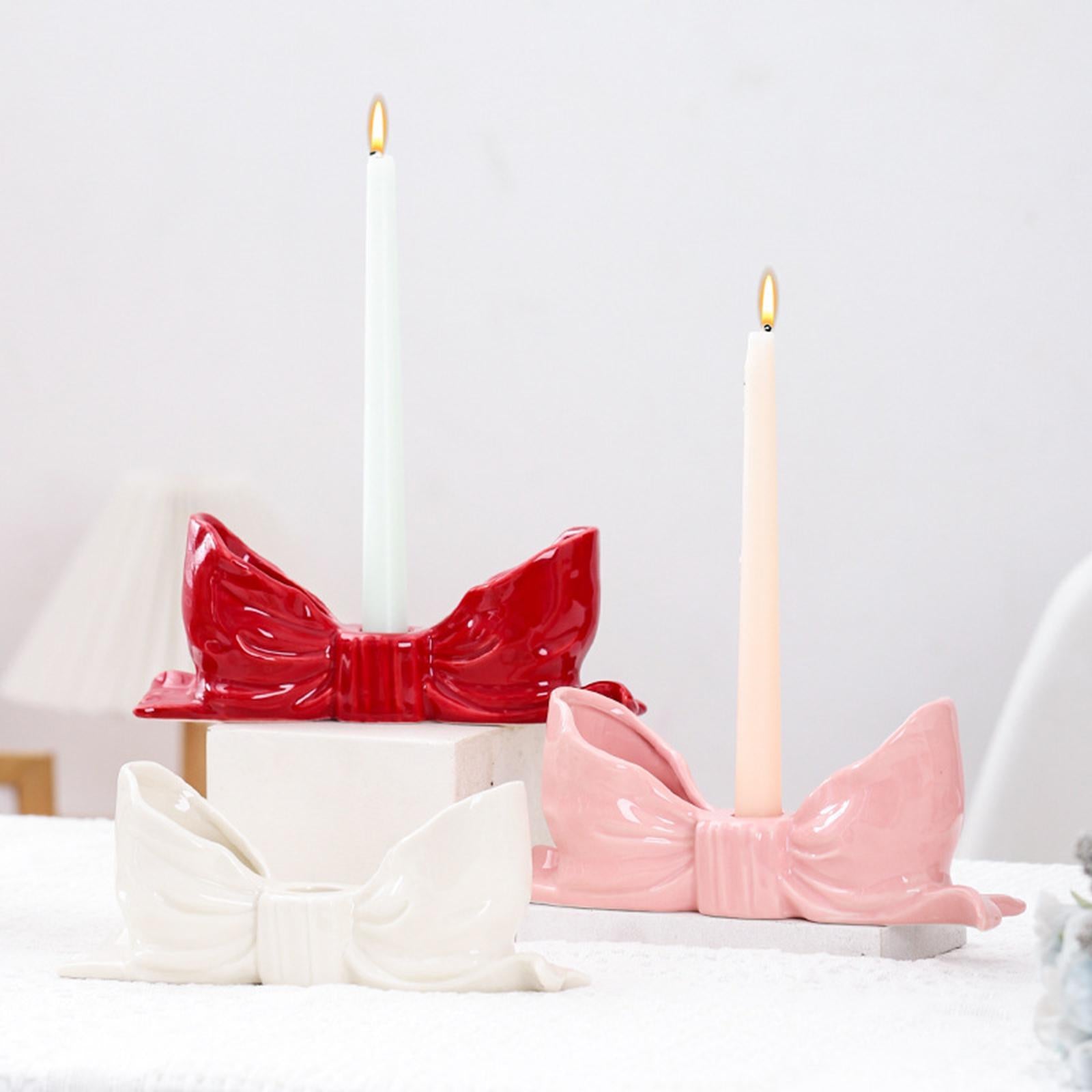 Bowknot Candle Holder Candlestick Holder for Bedroom Dining Room Anniversary Red